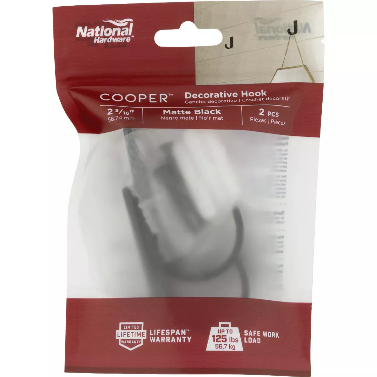 National Hardware 2-5/16 In. Matte Black Cooper Multipurpose Hook (2-Pack)