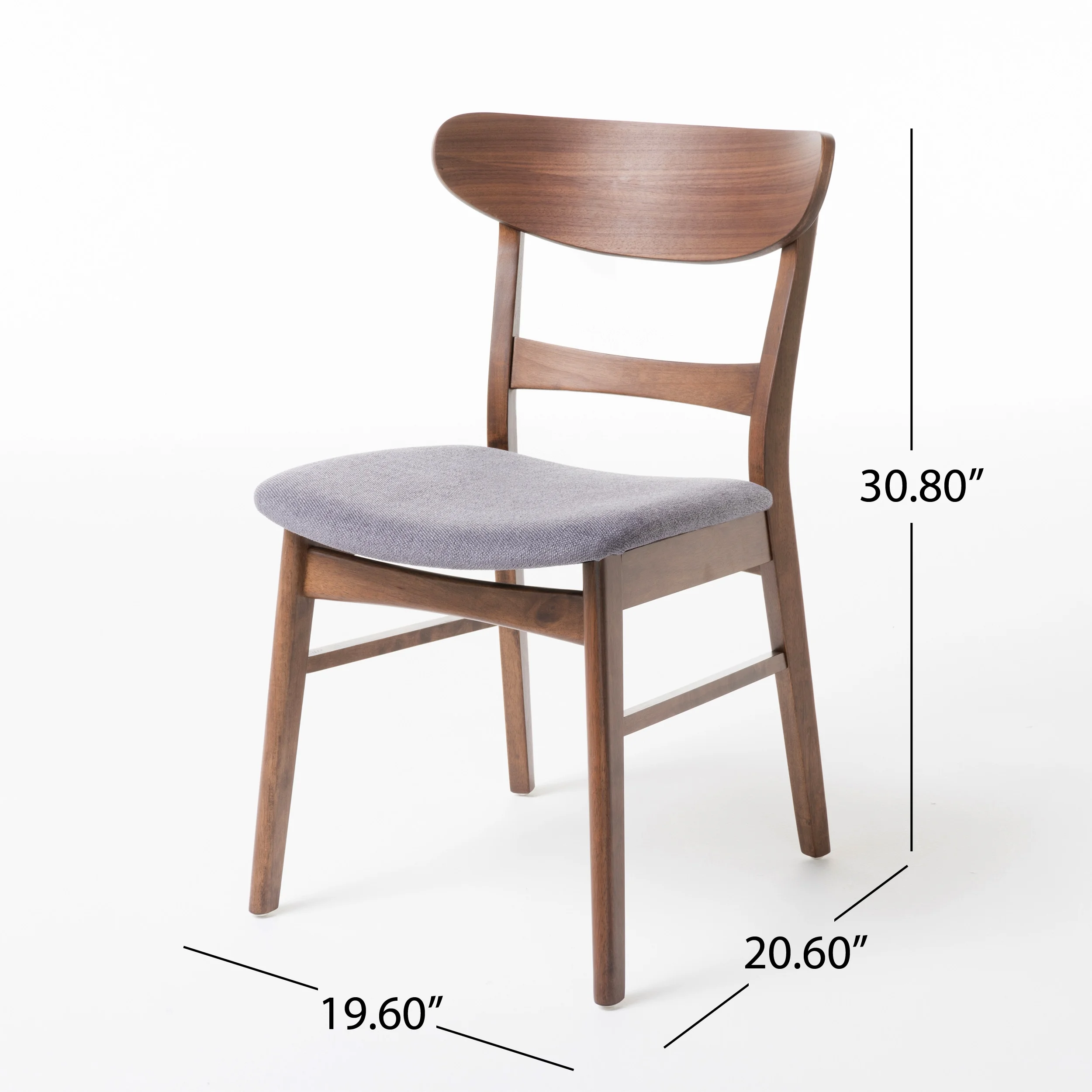 GDFSTUDIO Mid Century Modern Fabric Upholstered Rubberwood Dining Chairs, Set of 2, Dark Gray and Walnut - Image 4