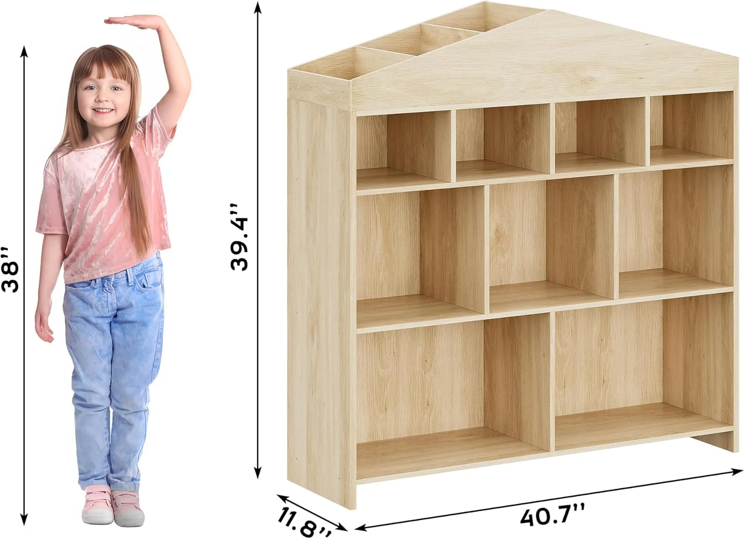 DSstyles Kids Bookshelf 9-Cubby Toy Storage Organizer White Bookcase Toddlers Playhouse Cabinet Shelf for Boys Girls Wooden Storage Toy Shelf for Playroom, Nursery, Kids Room - Image 22
