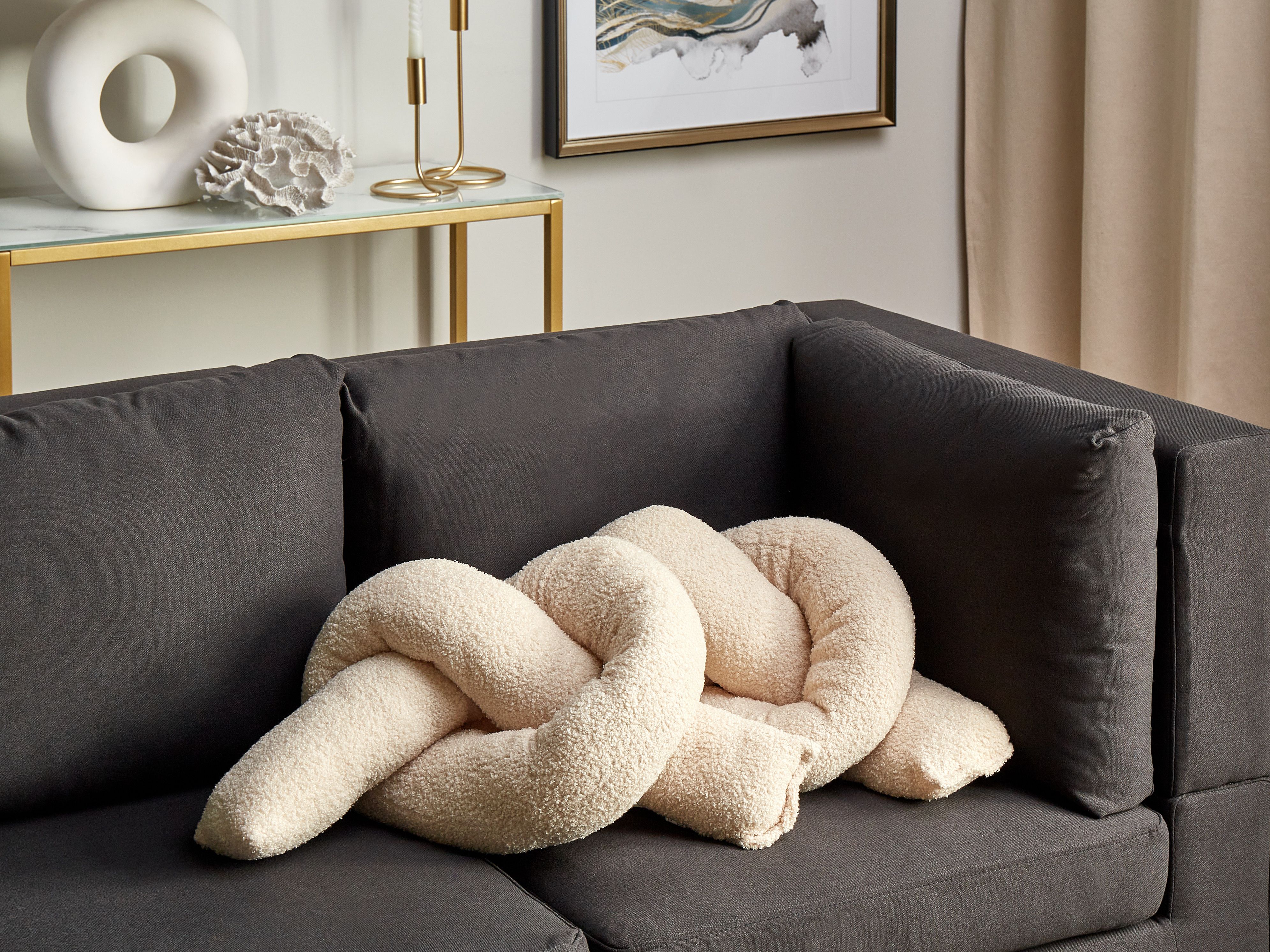 Set of 2 Decorative Cushions GLADIOLUS Boucle 172 x 14 cm Beige Solid