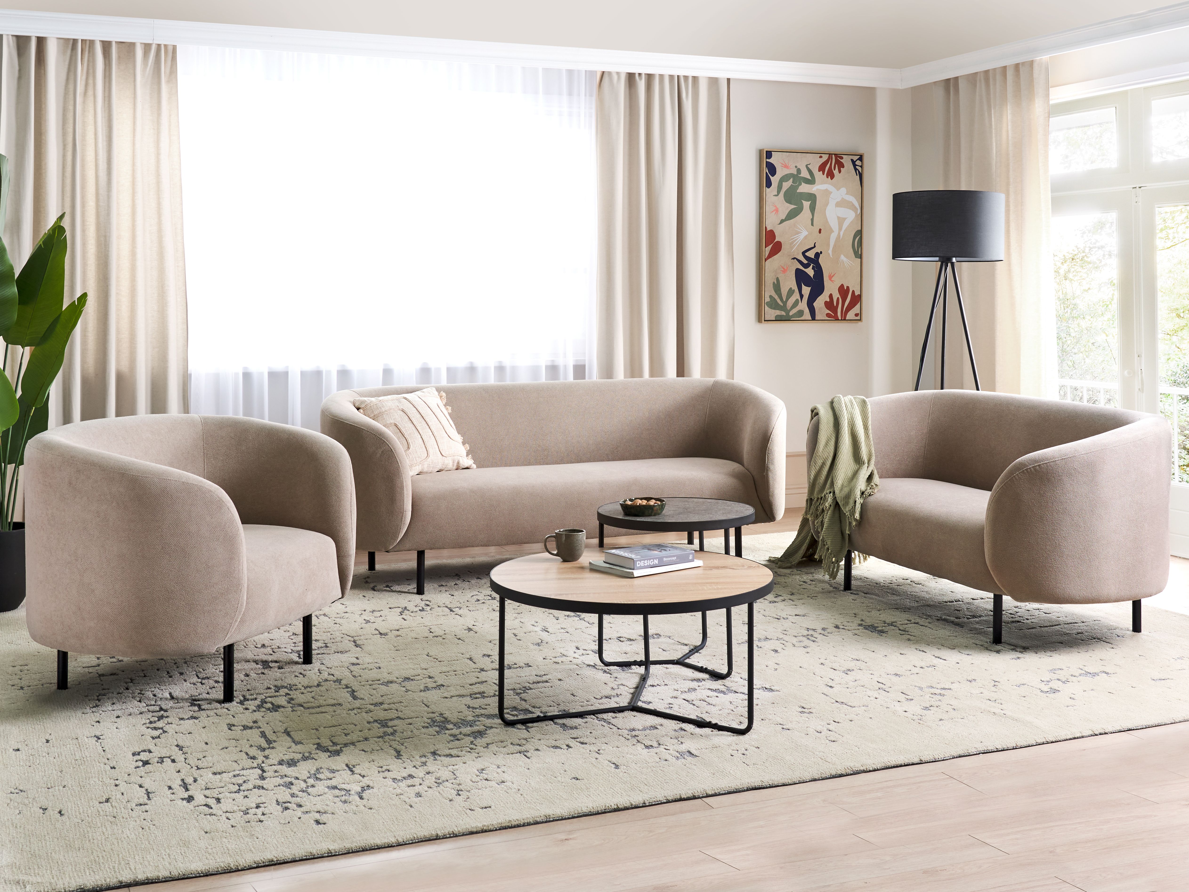 Living Room Set 6 Seater LOEN Fabric Taupe