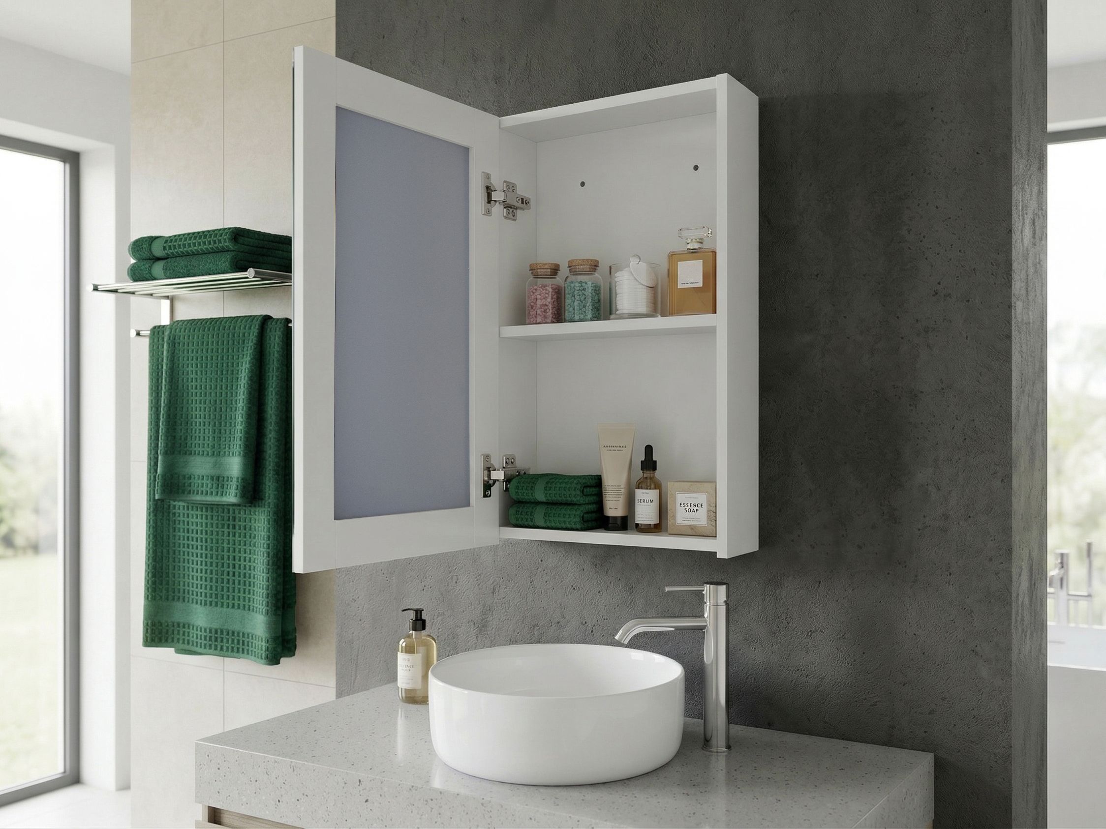 Bathroom Wall Mounted Mirror Cabinet PRIMAVERA 40 cm 60 cm White