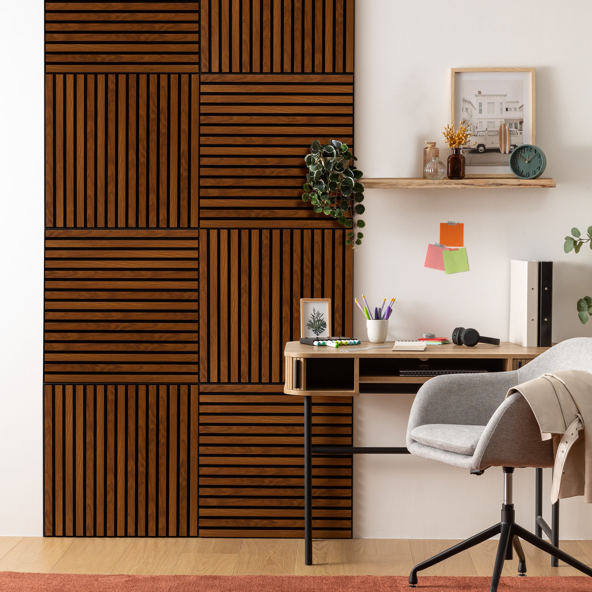 Decorative wall panel "Colva" Walnut effect, black background, 60x60 cm