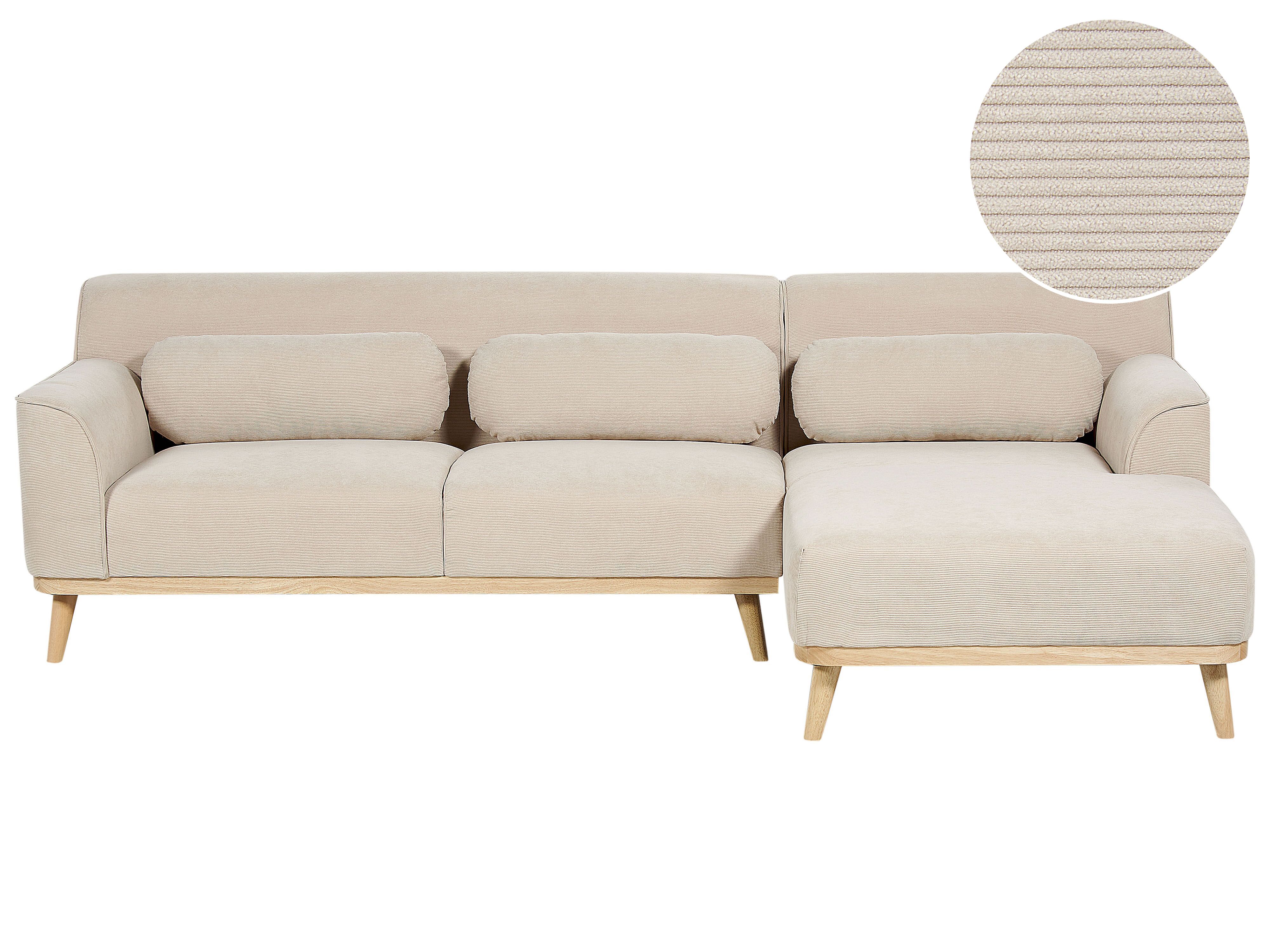 Corner Sofa 3 Seater SIMOS Corduroy Light Beige Left Hand