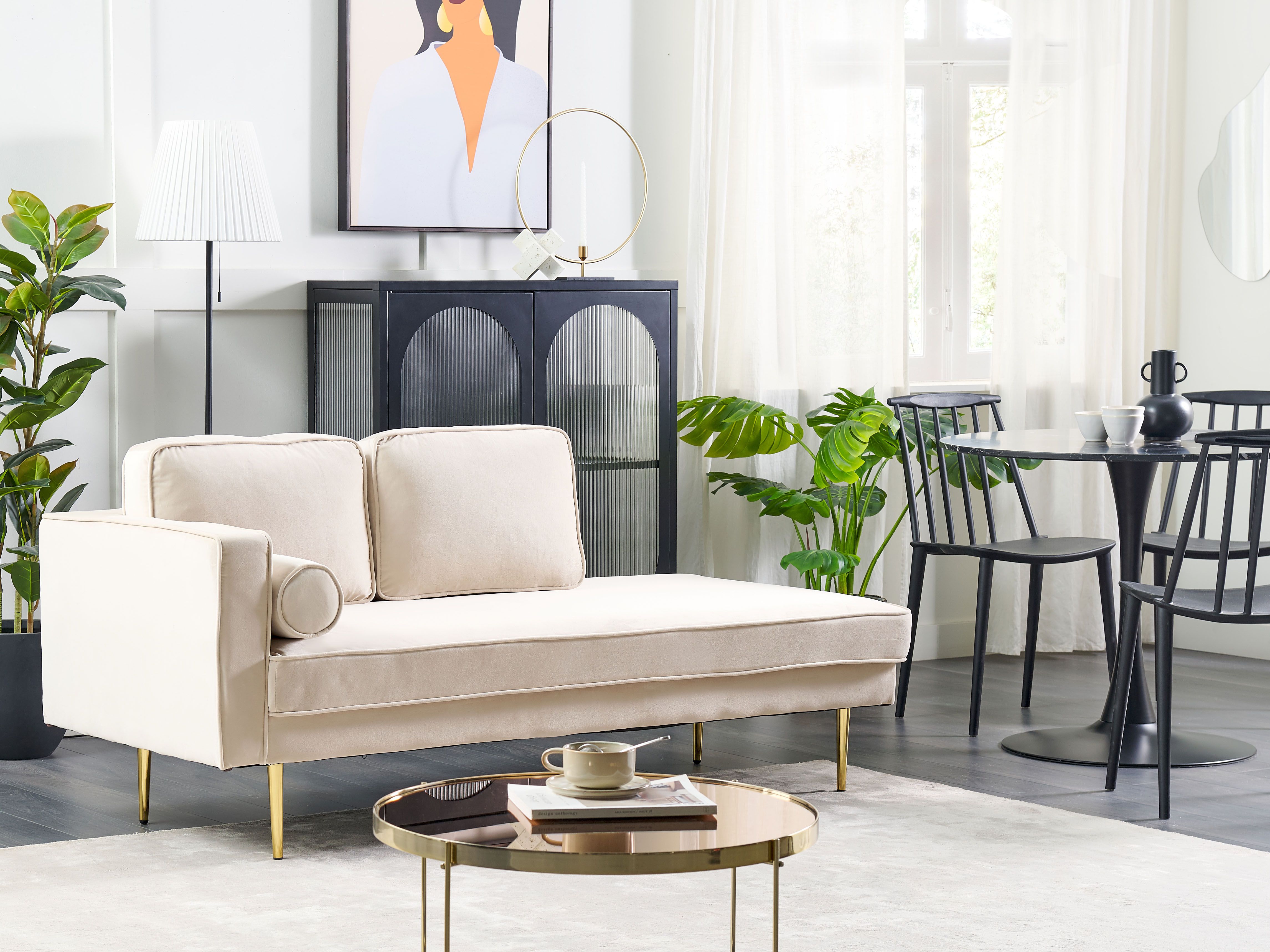 Left-Hand Chaise Lounge MIRAMAS Velvet Beige
