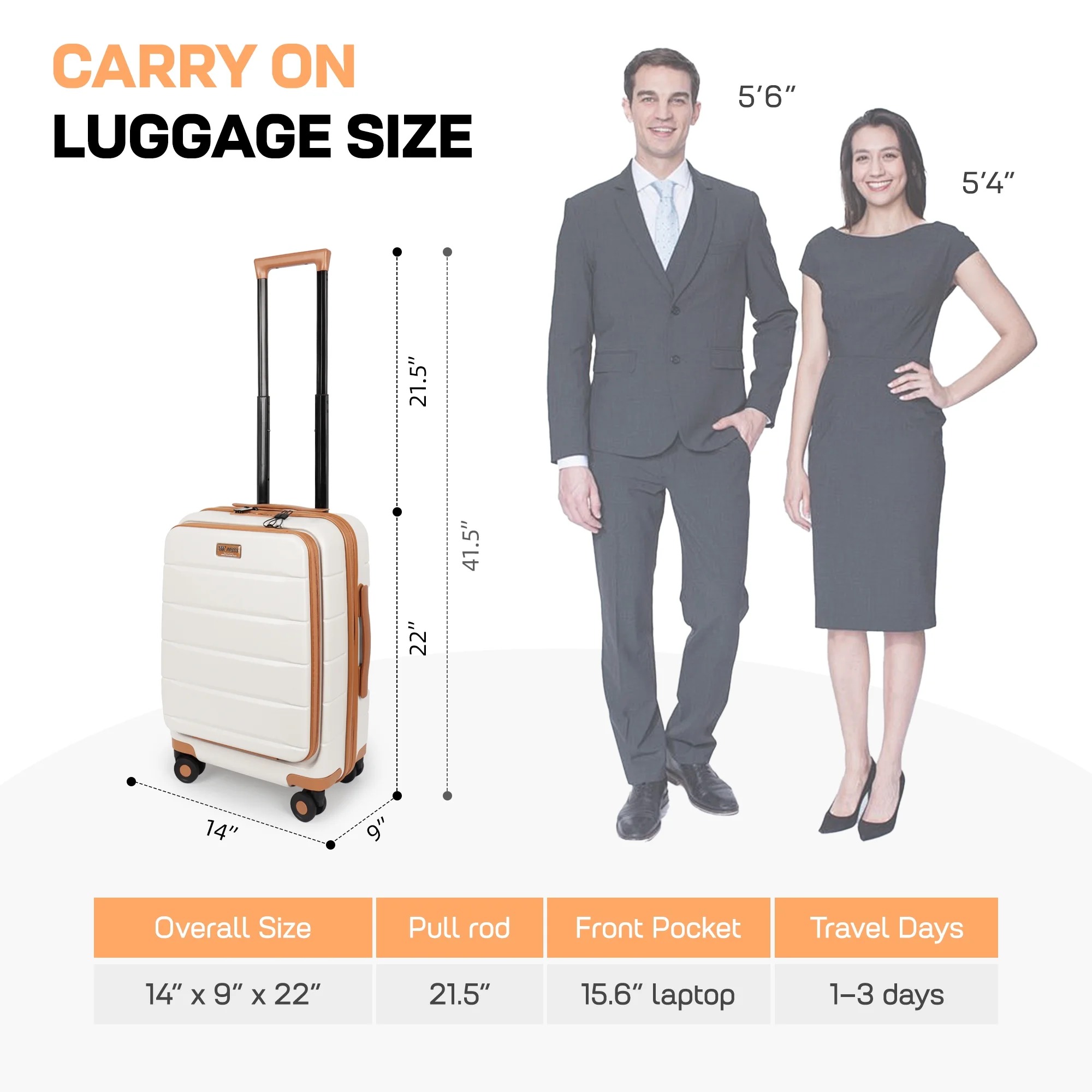 Carry On Luggage 22 x 14 x 9 Airline Approved Lightweight Hardside Spinner Luggage with TSA Lock and Laptop Compartment, Beige, CY2431 - Image 8