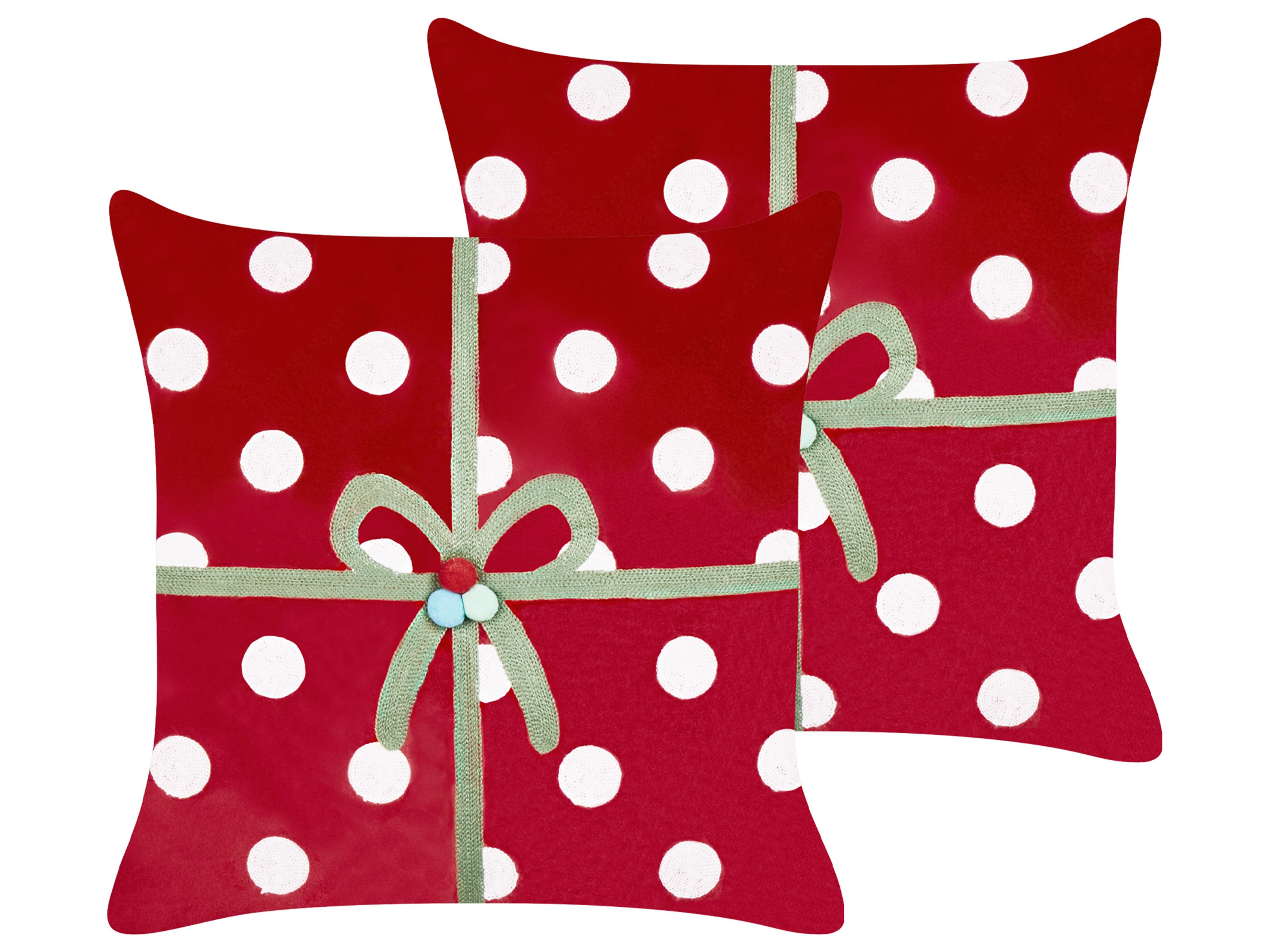 Set of 2 Decorative Cushions GUMDROP Velvet 45 x 45 cm Red Christmas Motif