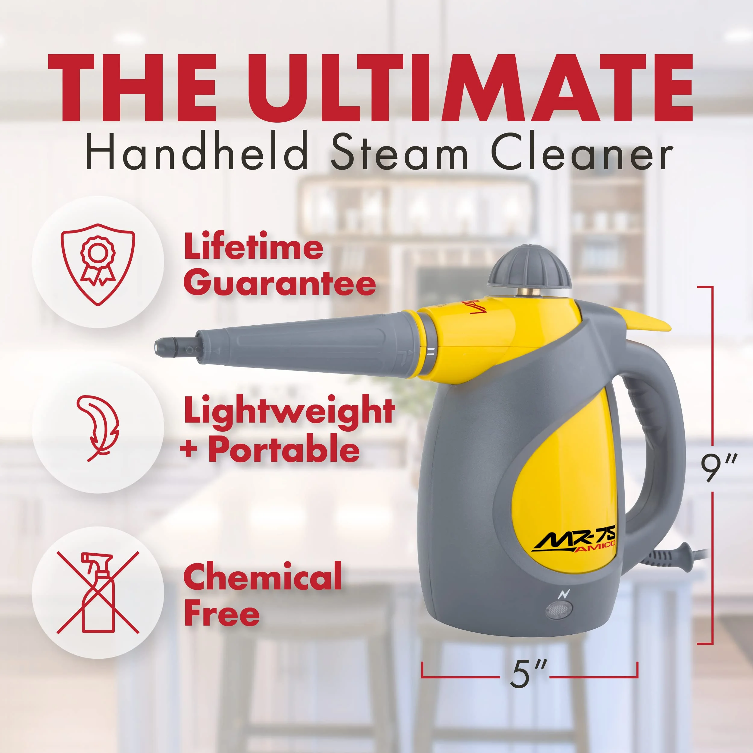 Vapamore MR-75 Amico Handheld Professional-Grade Steam Cleaner for Upholstery, Bathrooms, Cars, and More