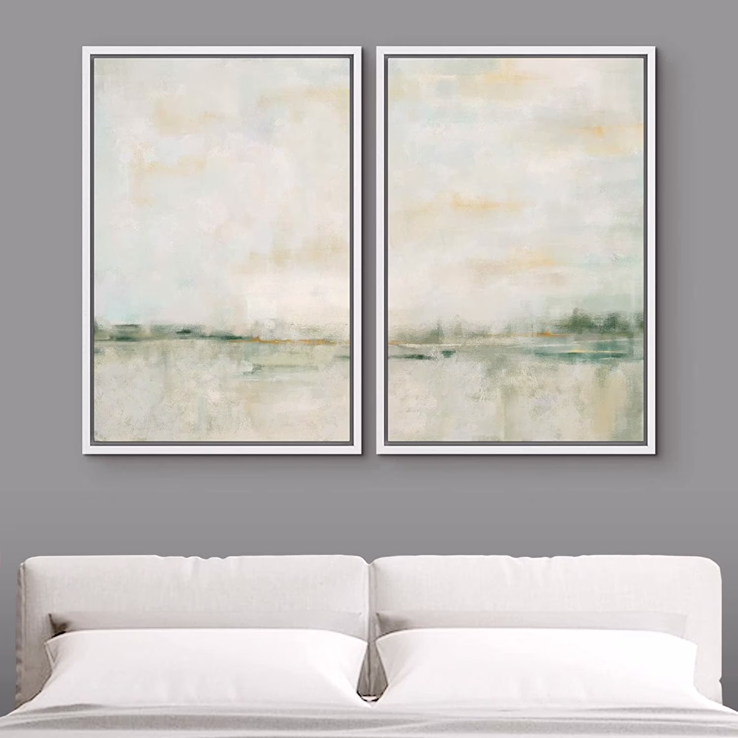 IDEA4WALL Framed Canvas Print Wall Art Set of 2 Watercolor Pastel Duotone Tan Landscape Abstract Modern Art Multicolor Contemporary Artwork for Bedroom, Office - 16"x24"x2 Panels Natural - Image 3