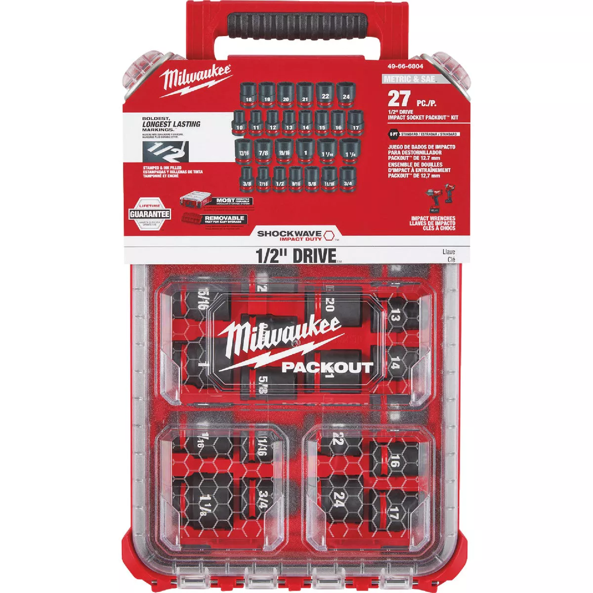 Milwaukee SHOCKWAVE Standard/Metric 1/2 In. Drive 6-Point Impact Driver Set with PACKOUT Organizer (27-Piece)