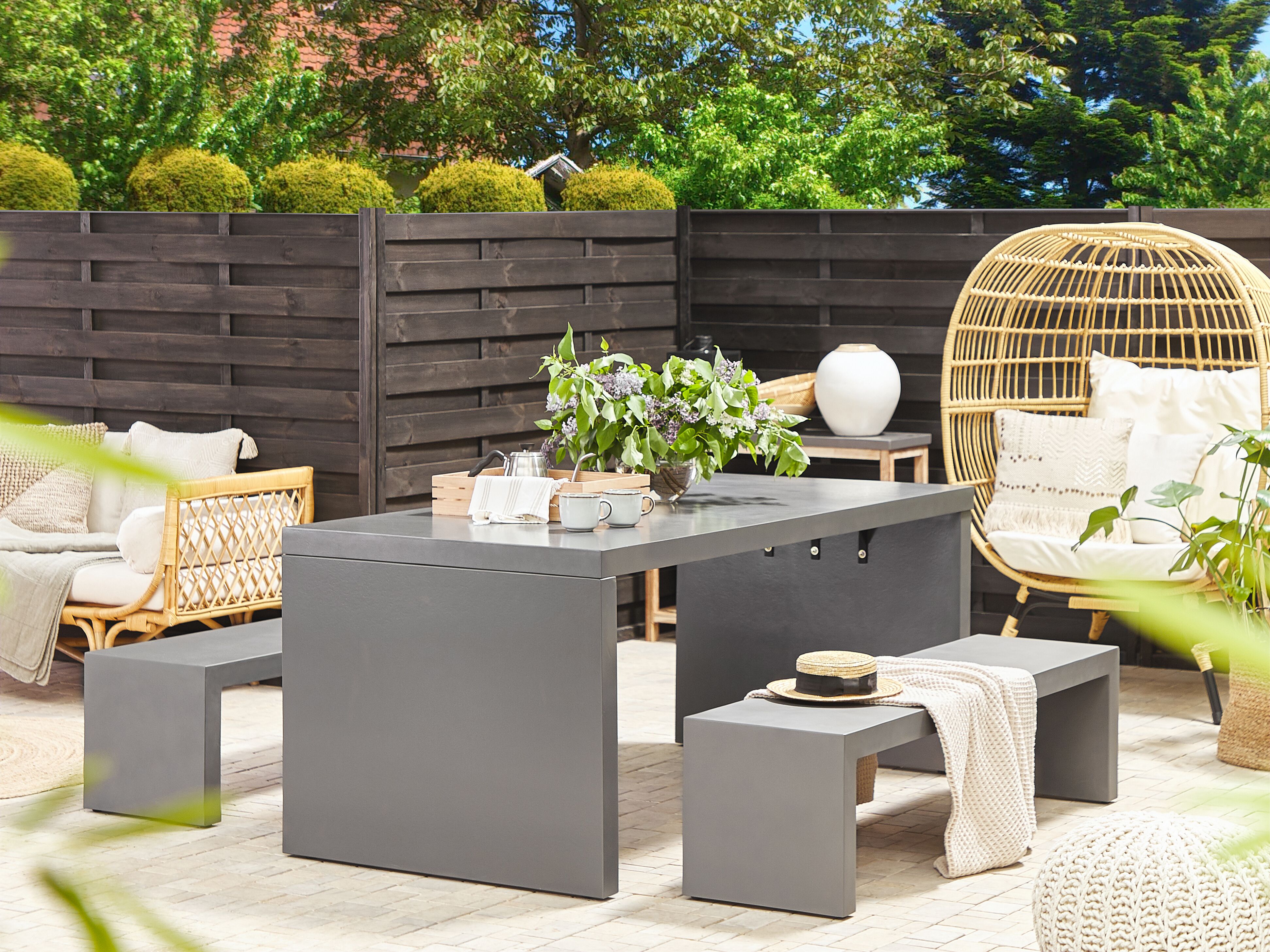 Garden Dining Set with Benches 4 Seater TARANTO Concrete Grey