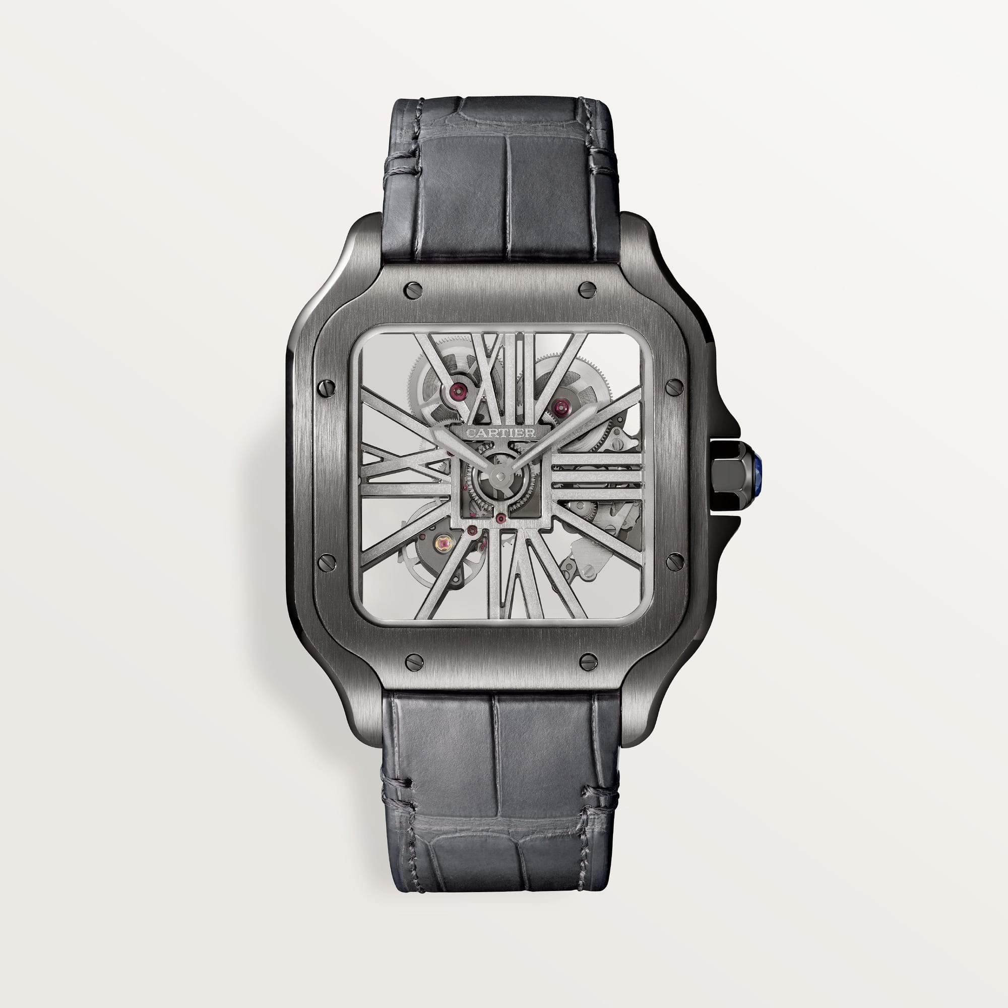 Fake Cartier watch Santos large model mechanical movement Black ADLC Steel Skeleton Dial WHSA0009 TWF(1:1 replica) - Top club
