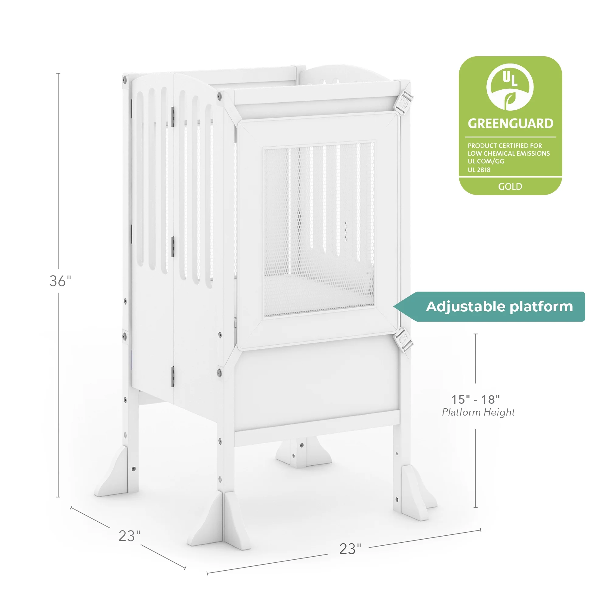 Guidecraft Contemporary Kitchen Helper Step Stool - White: Adjustable, Folding Montessori Toddler Tower - Safety Learning Furniture - Image 8