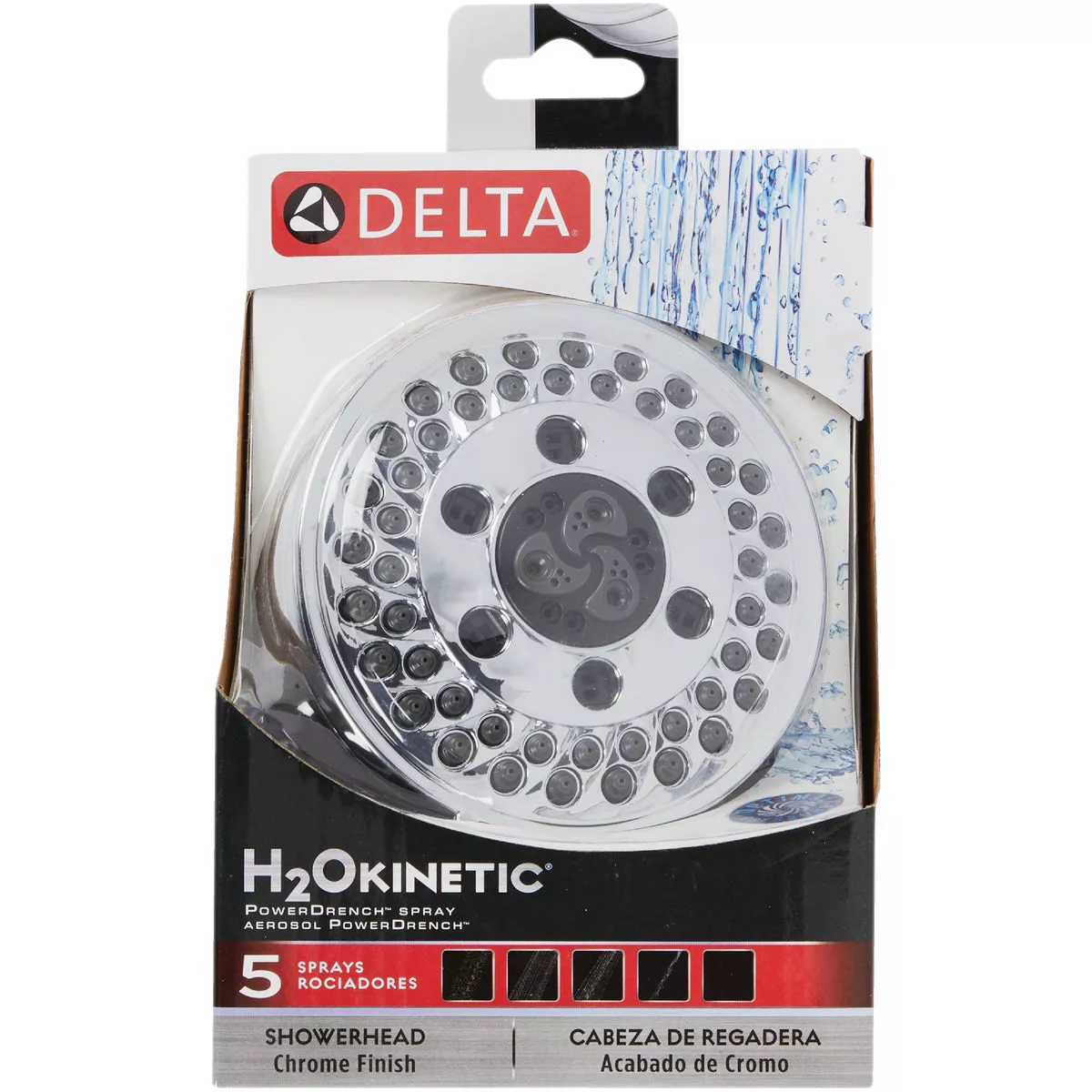 Delta 5-Spray 1.75 GPM H2Okinetic Fixed Shower Head, Chrome