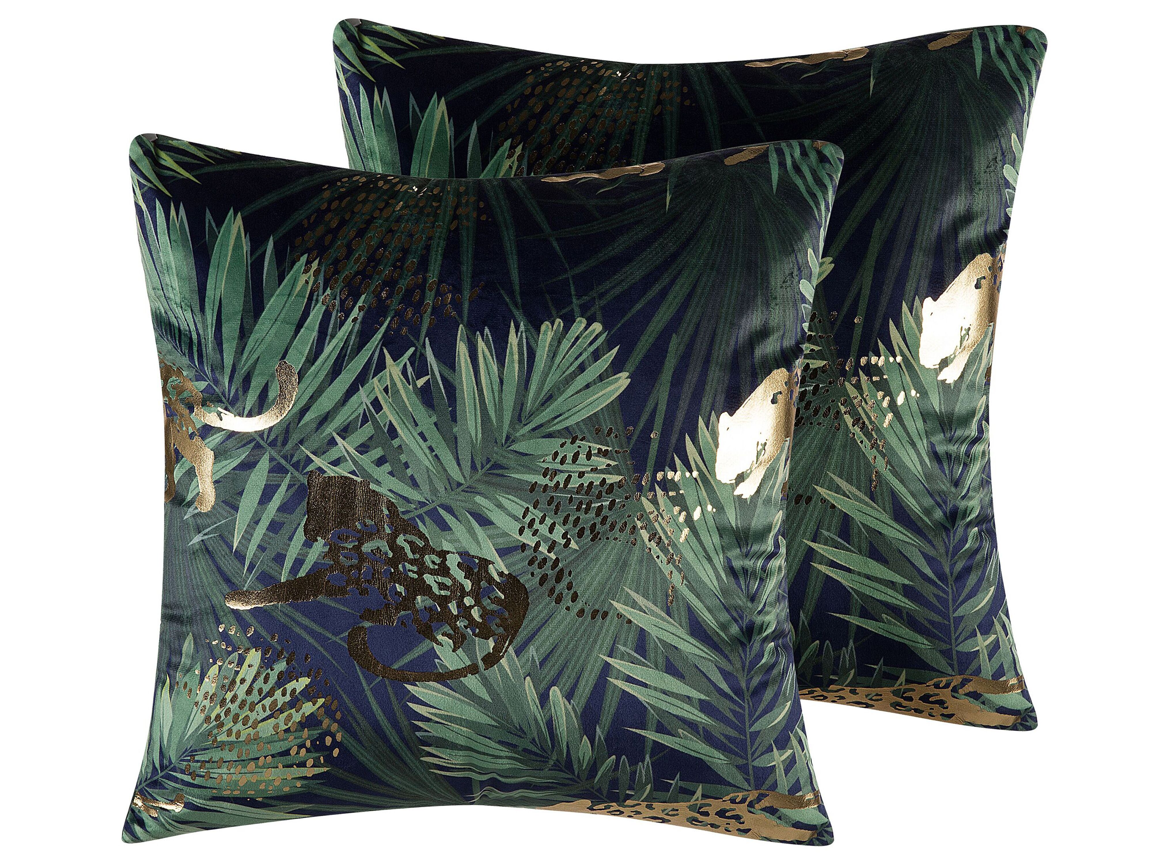 Set of 2 Decorative Cushions BELLEROSE Velvet 45 x 45 cm Dark Green Plant Pattern