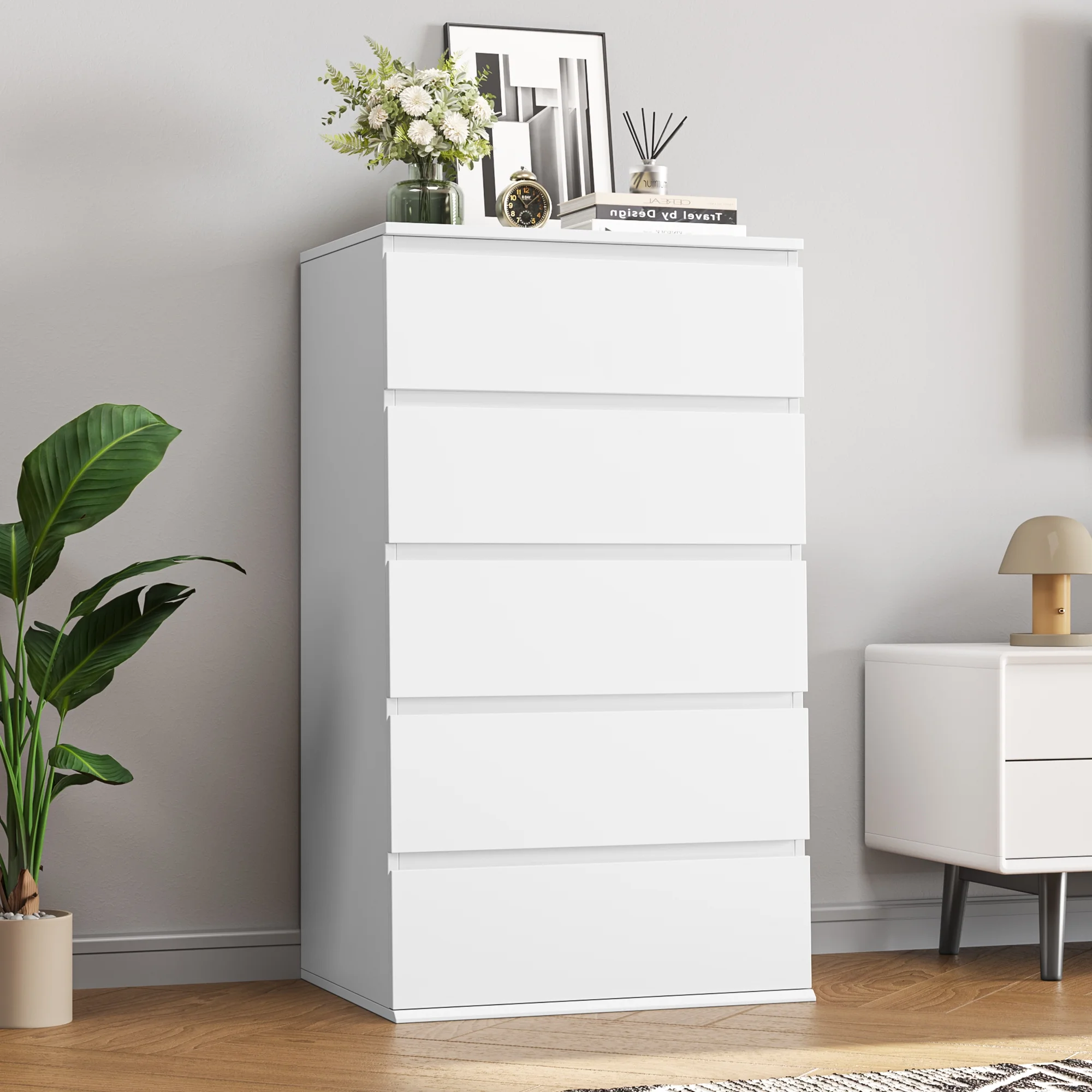 Homfa 5 Drawer White Dresser, Modern Storage Cabinet for Bedroom,Tall Chest of Drawers for Living Room - Image 11