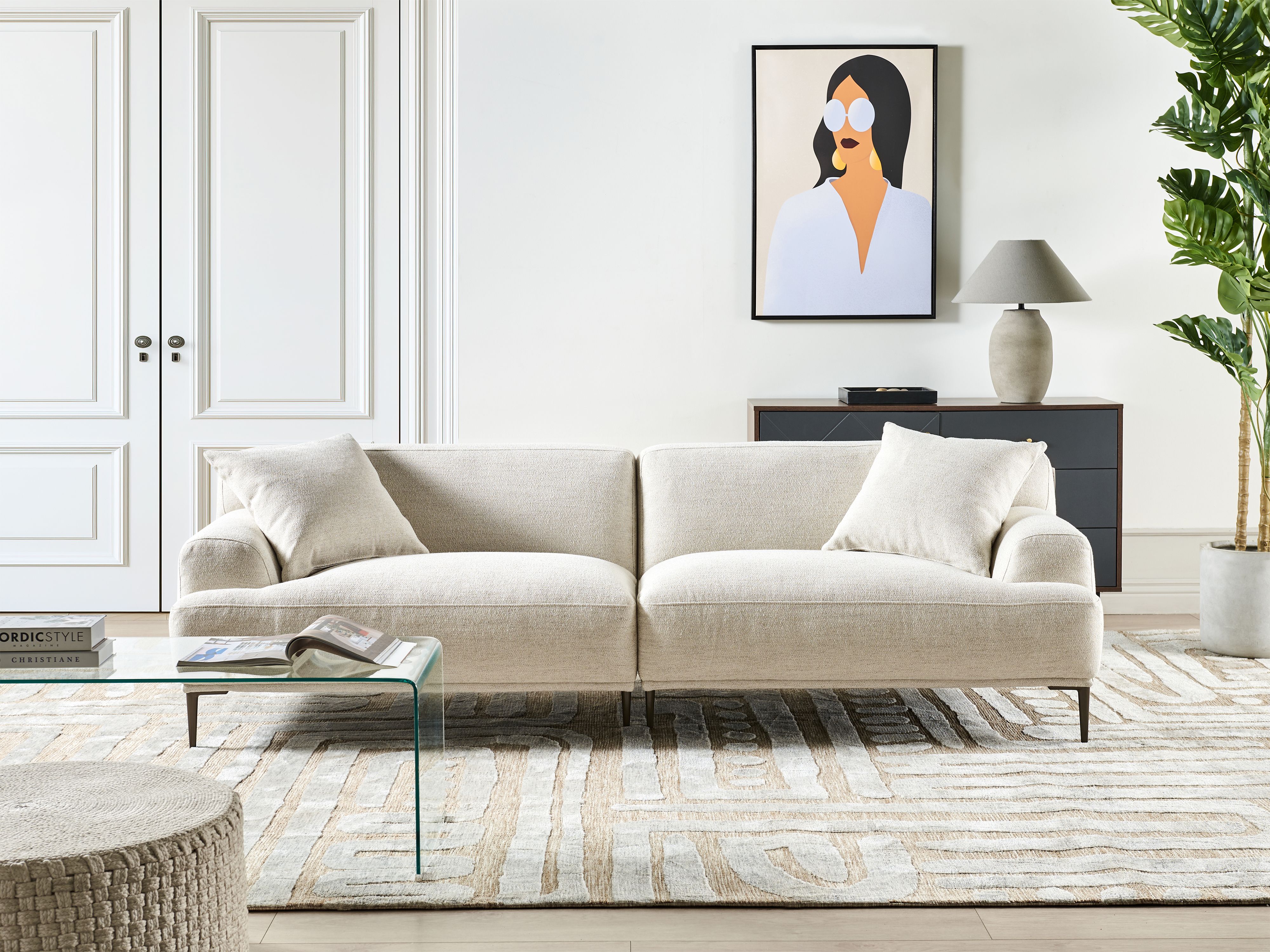 Sofa 3 Seater MATILA Fabric Light Beige