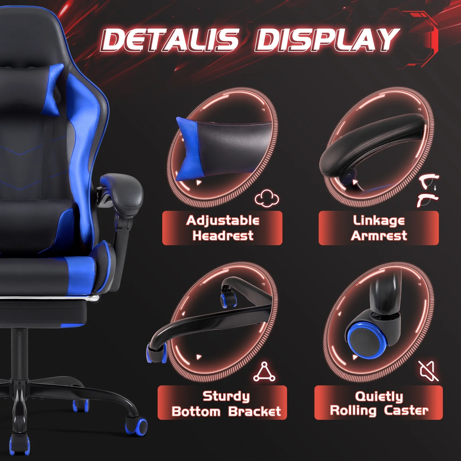 Lacoo PU Leather Gaming Chair Massage Ergonomic Gamer Chair Height Adjustable Computer Chair with Footrest & Lumbar Support, White - Image 27