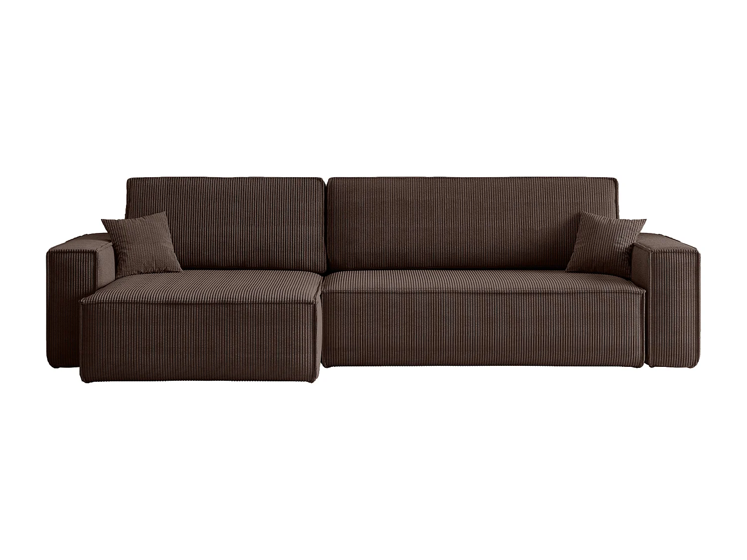 Canapé d’angle convertible réversible CARLOS XL – Velours côtelé brun chocolat, grand coffre, fonction couchage, montage universel
