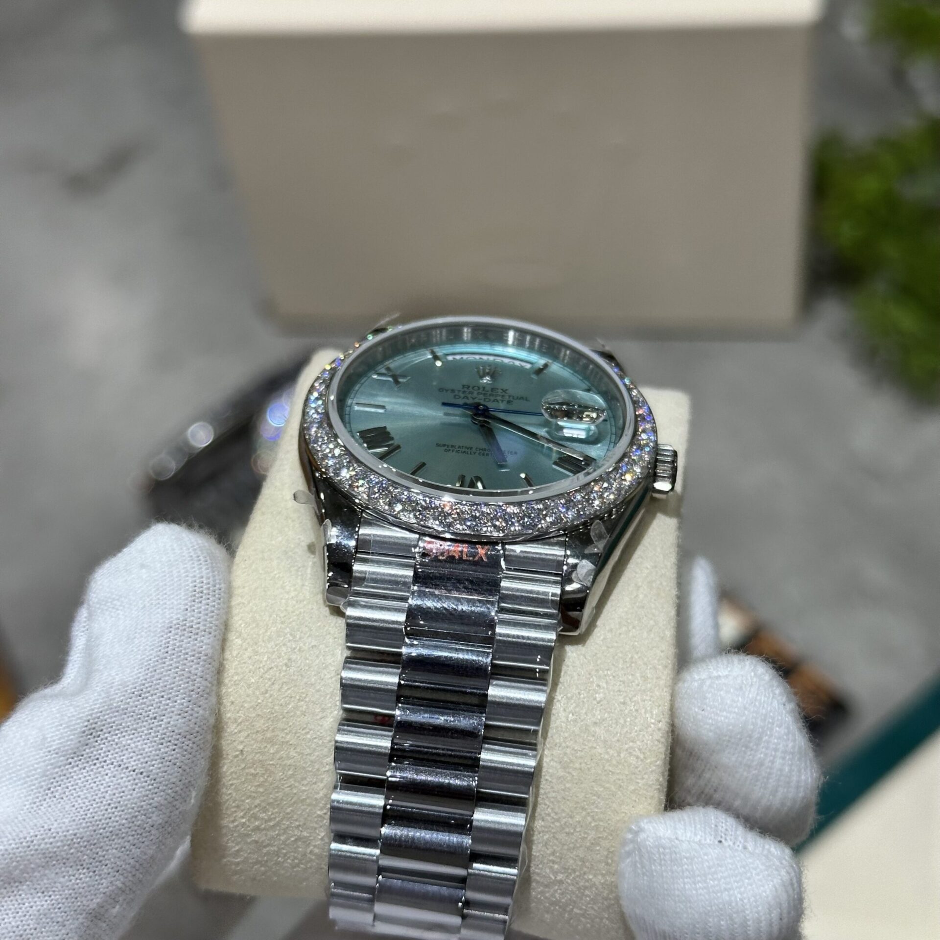 Rolex Replica Watch Day-Date 228236 Moissanite Green Dial 168gram GM V3 40mm - Elite Watch Atelier