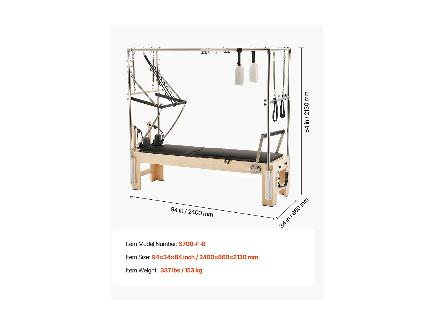 Machine de Pilates SucceBuy Reformer Pilates Équipement d'Entraînement de Yoga en Bois Domicile Gym