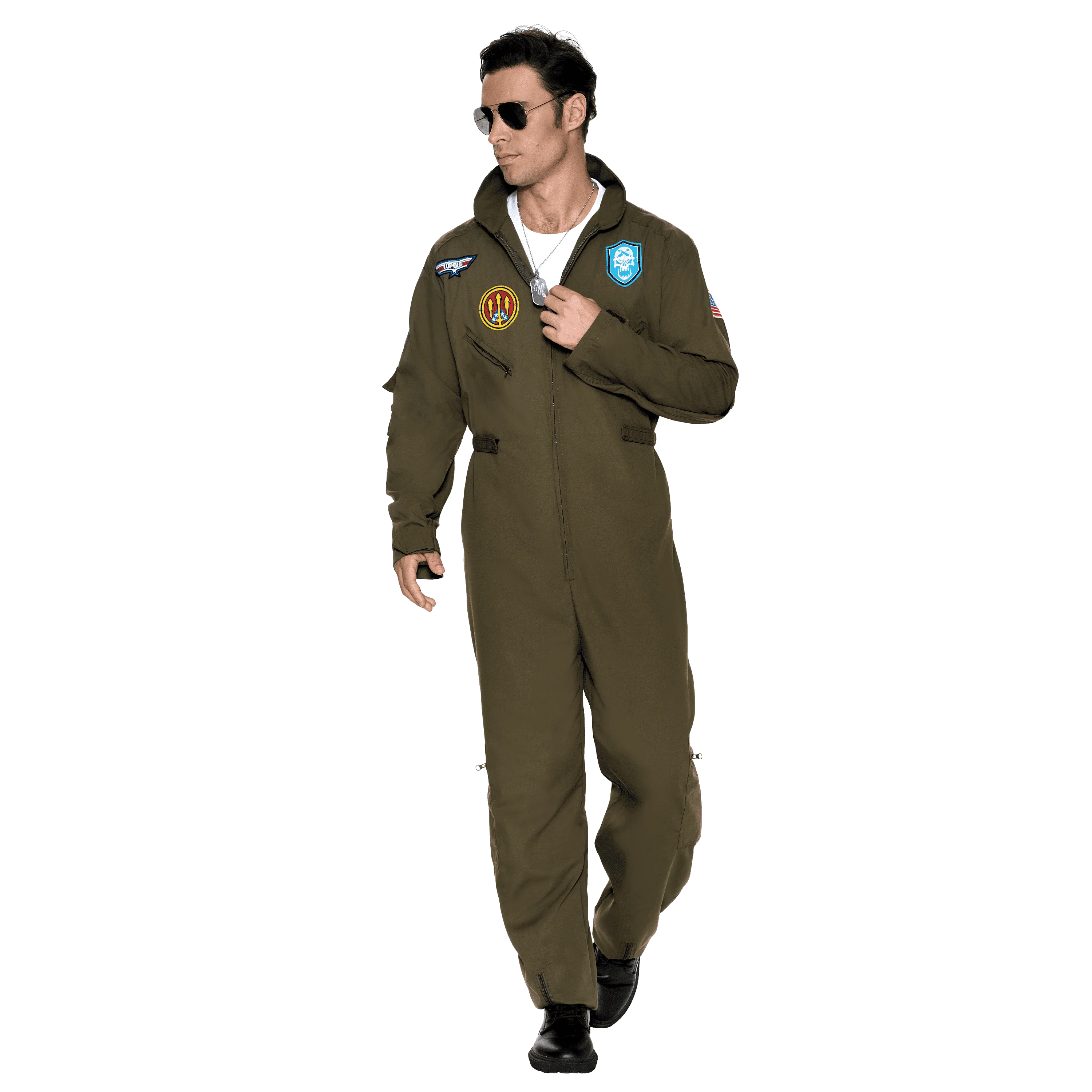 Joyfy Flight Pilot Costume for Adults Pilots Uniform Costume Movie Icon Green Jumpsuit for Men Halloween Party Fancy Dress up Cosplay - Image 5 Joyfy Flight Pilot Costume for Adults Pilots Uniform Costume Movie Icon Green Jumpsuit for Men Halloween Party Fancy Dress up Cosplay - Image 5