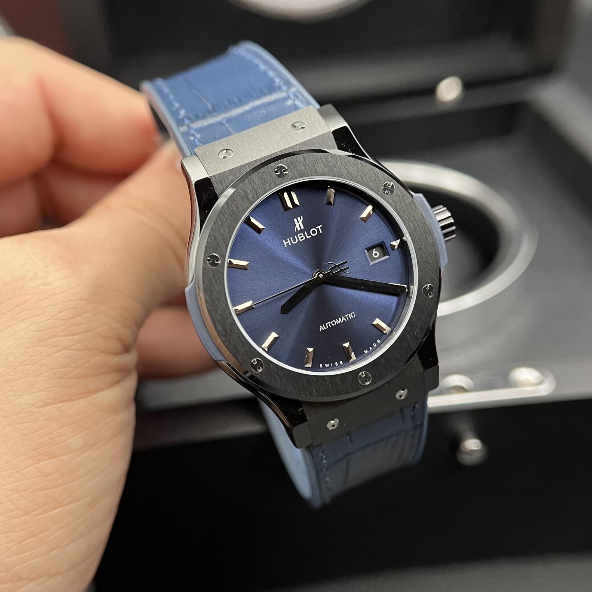 Hublot Classic Fusion Ceramic Charcoal Blue Replica Watch JJZ 42mm - Elite Watch Atelier