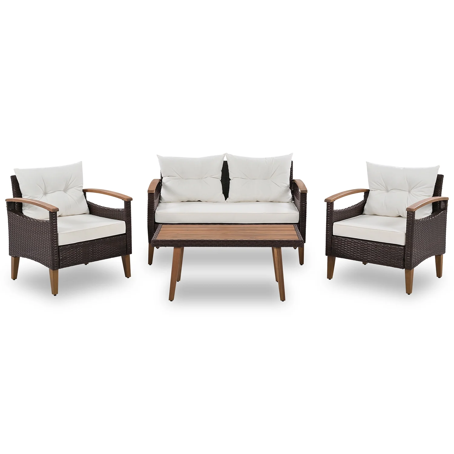 Topcobe Patio Seating Set with Cushions, 4-Piece Garden Furniture, Beige - Image 5