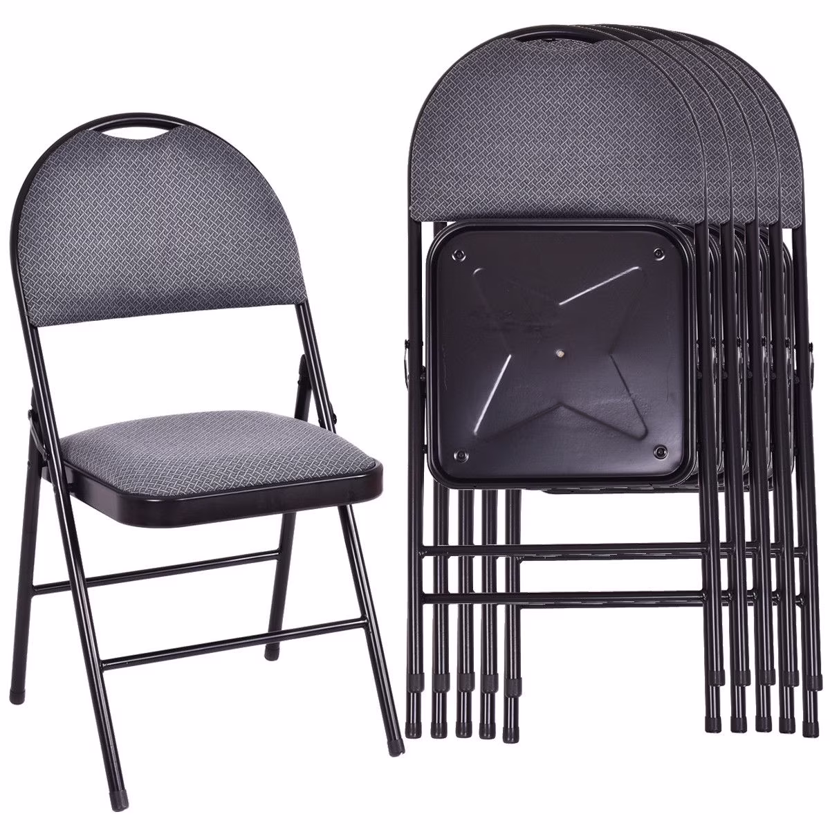 Costway Set of 6 Folding Chairs Fabric Upholstered Padded Seat Metal Frame Home Office Beige - Image 3