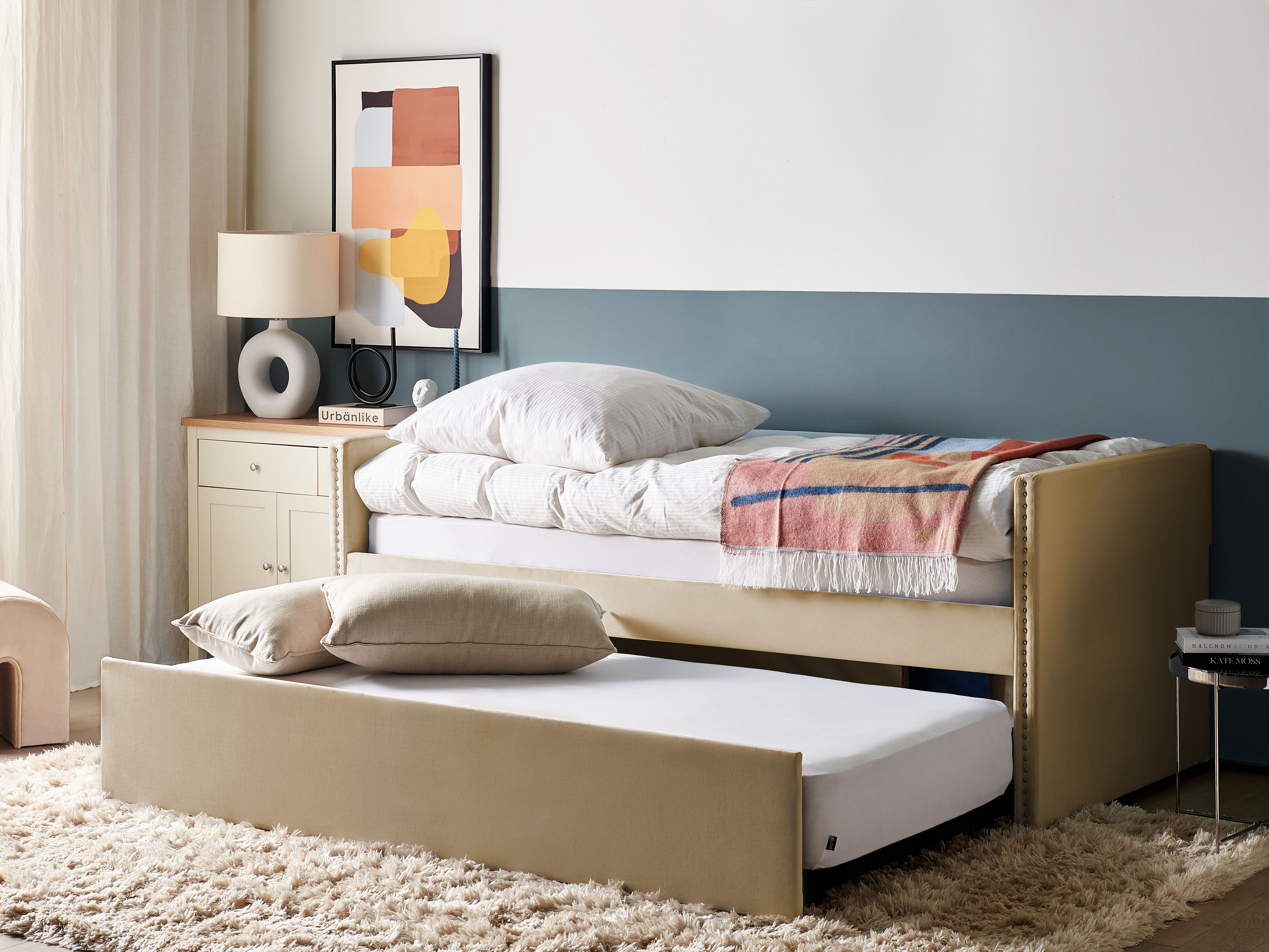 Trundle Bed Velvet TROYES 90 x 200 cm (EU Single) Beige