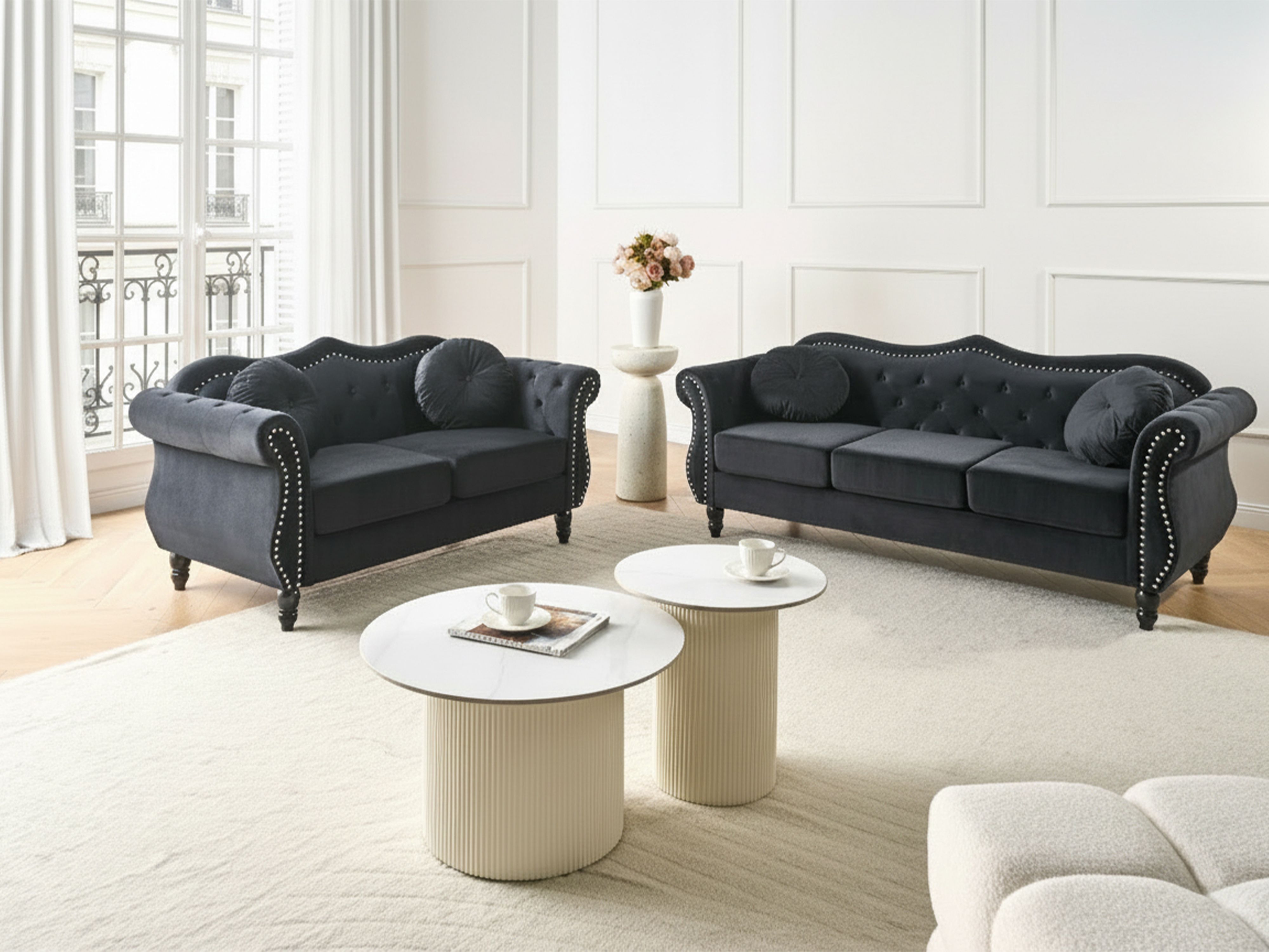 Living Room Set 5 Seater SKIEN Velvet Black