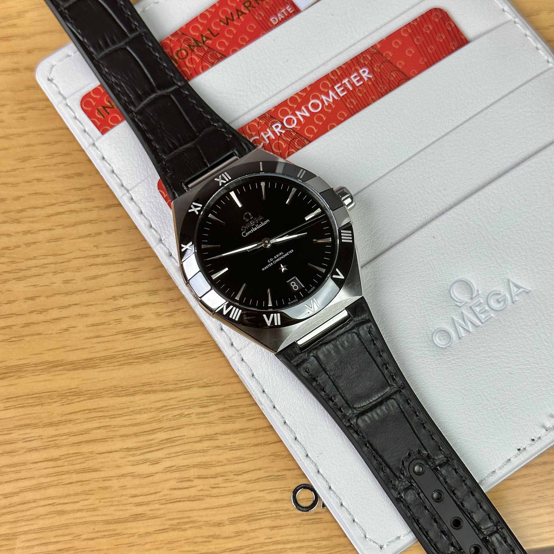 Omega Replica Watch Constellation Black Leather Strap Factory VS 41mm - Elite Watch Atelier