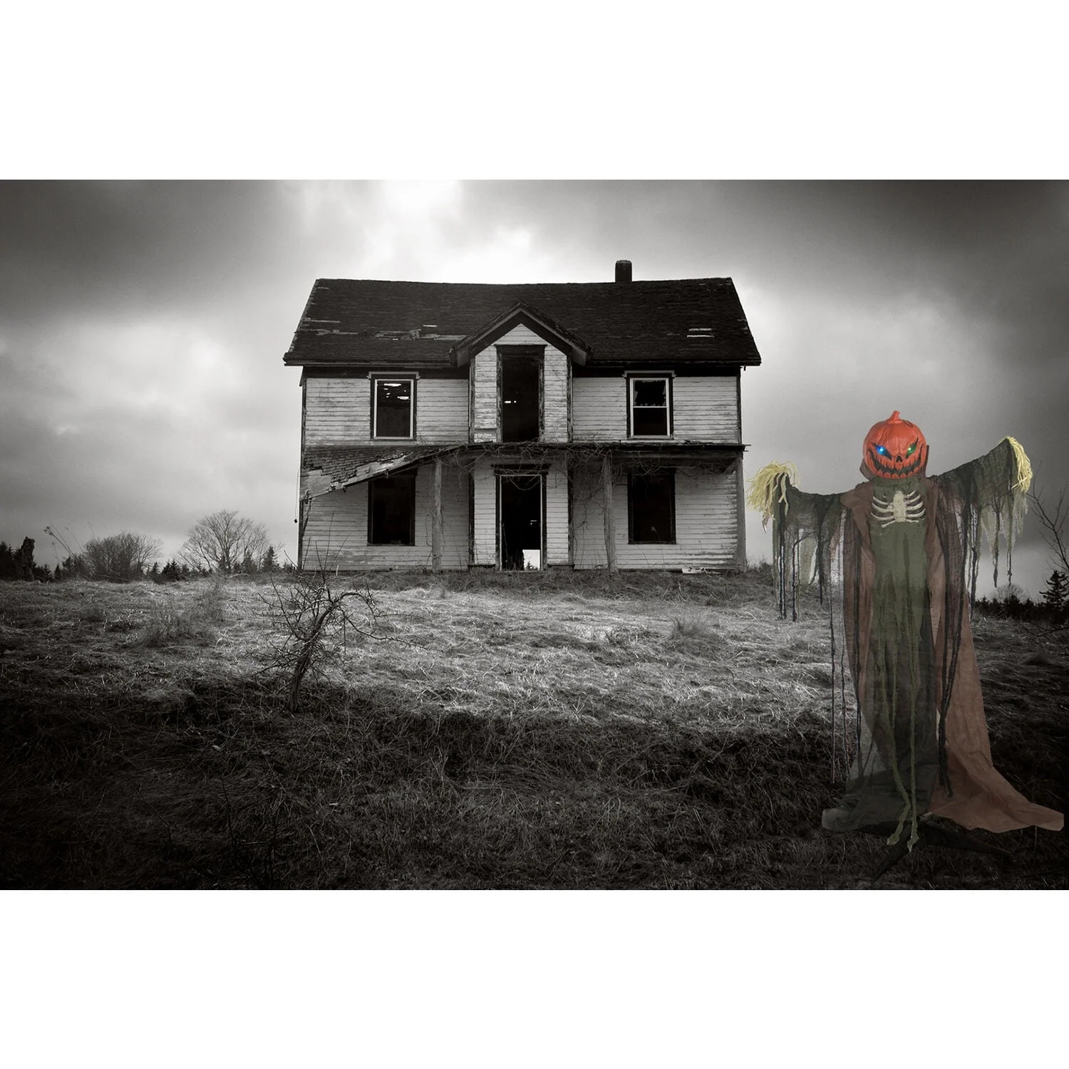 Haunted Hill Farm Life-Size Poseable 6.7-Ft. Pumpkin Scarecrow with Lights and Sound, Indoor or Covered Outdoor Halloween Decoration - Image 8 Haunted Hill Farm Life-Size Poseable 6.7-Ft. Pumpkin Scarecrow with Lights and Sound, Indoor or Covered Outdoor Halloween Decoration - Image 8