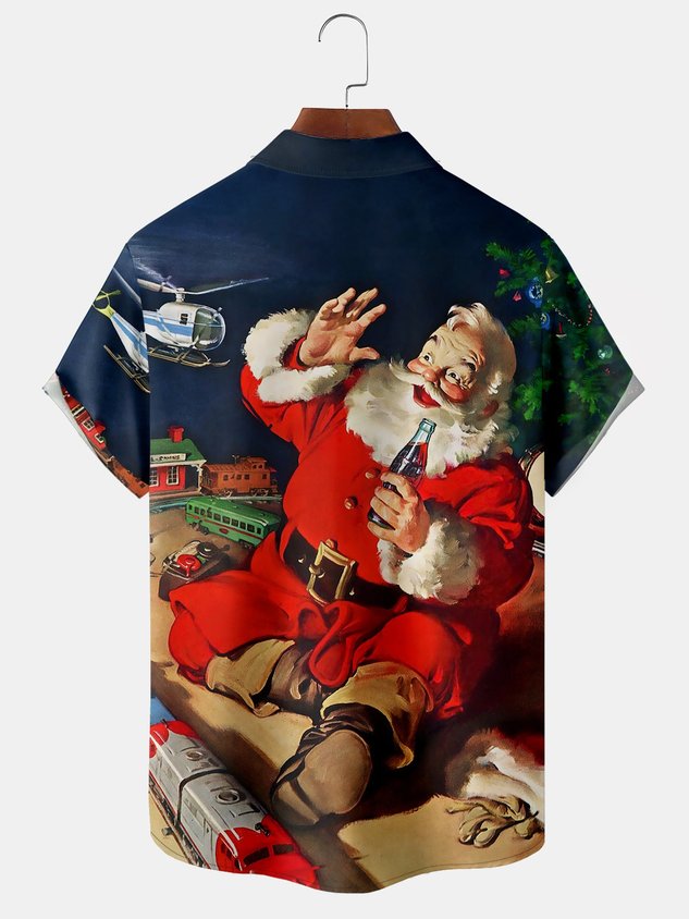 Men's Christmas Collection Casual Short Sleeve Hawaiian Shirt with Chest Pocket