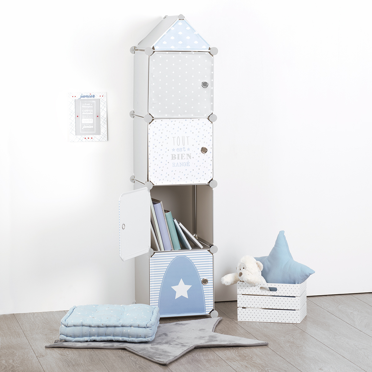 Kids storage lockers "Column" Grey, 34x139 cm