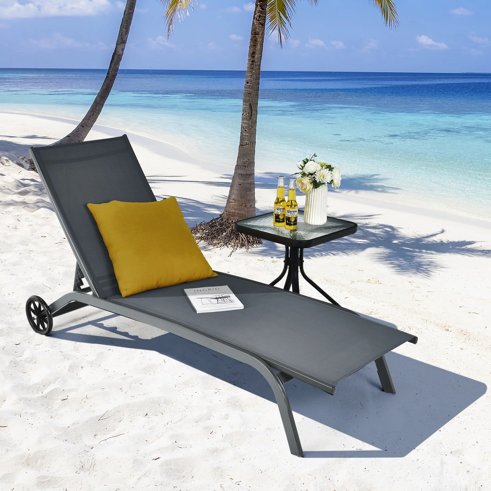 Costway 2PCS Outdoor Adjustable Chaise Lounge Patio 6-Position Recliner Wheels Black - Image 17