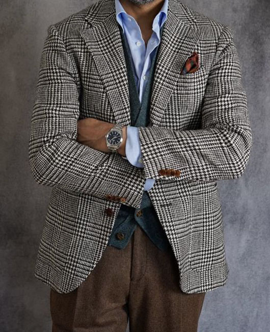 Business Casual Houndstooth Notch Lapel Single Breasted Blazer