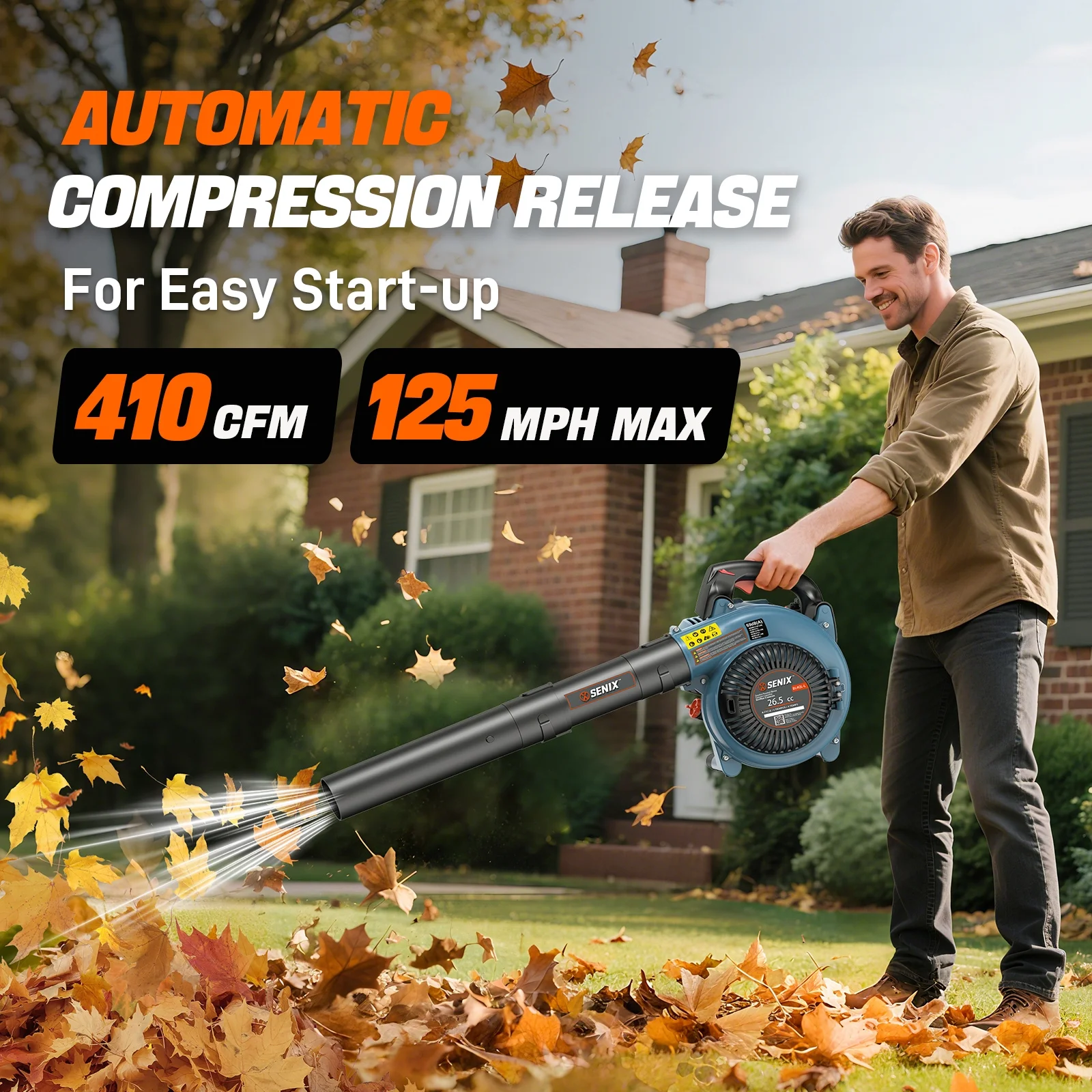SENIX 4QL 26.5cc 4-Cycle Gas Powered Leaf Blower, 410 CFM/125 MPH, Dual-Grip Handle, Lightweight, BL4QL-L - Image 4