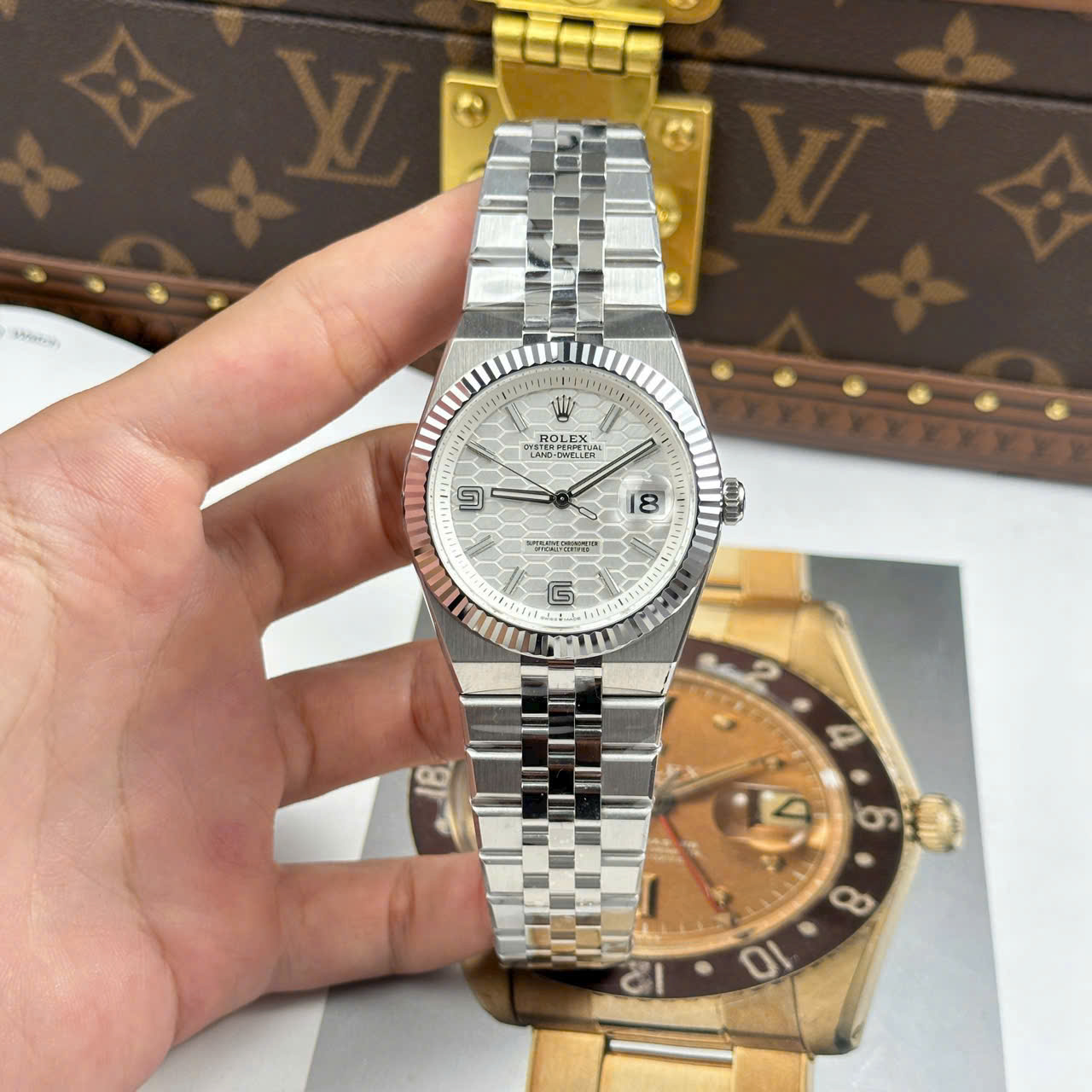 Rolex Land-Dweller 127336 White   Honeycomb Motif Dial Best Replica Watches 40mm - Elite Watch Atelier