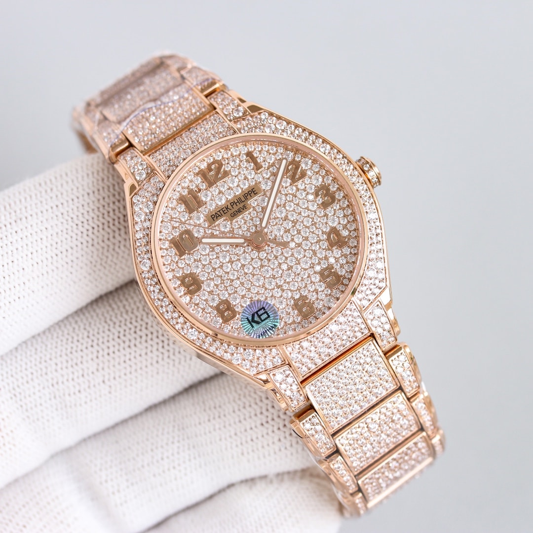 Fake Diamond Watch Replica Patek Philippe Twenty~4 Automatic Haute Joaillerie Rose Gold Diamond Paved Dial & Bracelet 7300/1450R-001(1:1 replica) - Top club