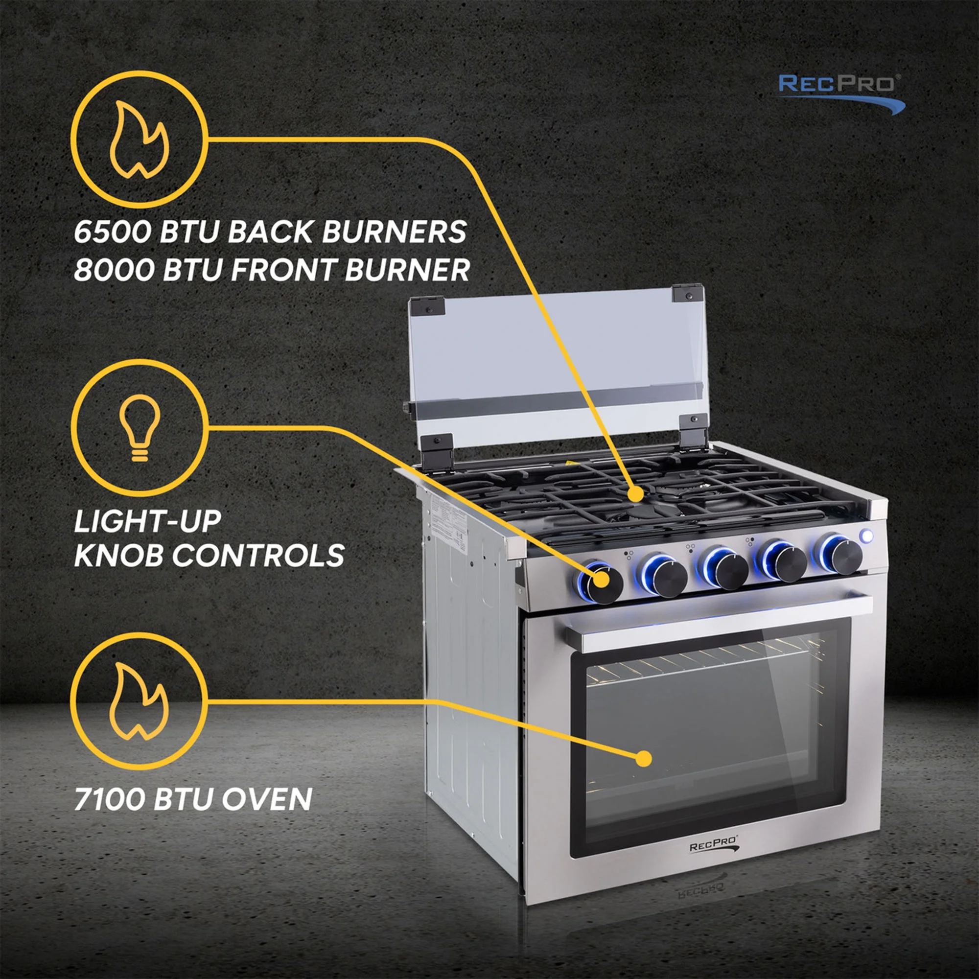 RecPro 21 Inch 3 Burner Propane RV Stove Gas Range without Hood, Black - Image 5
