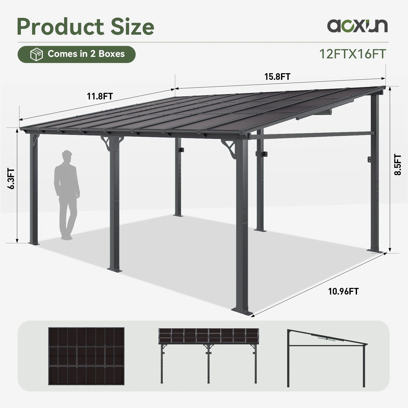 Aoxun 8' x 5' Gazebo for Patio, Gazebo Pergola with Sloped Roof, Grill Gazebo Large Wall-Mounted Heavy Duty Awnings, for Backyard, Deck, Patio - Image 34