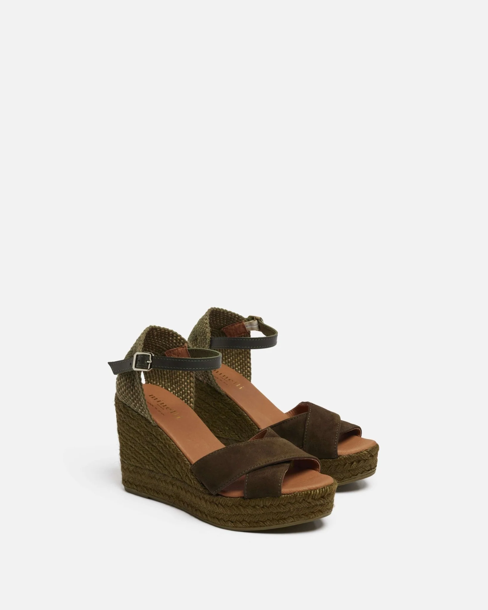 COMPENSEES CARINE/VEL - En cuir velours à talons kaki