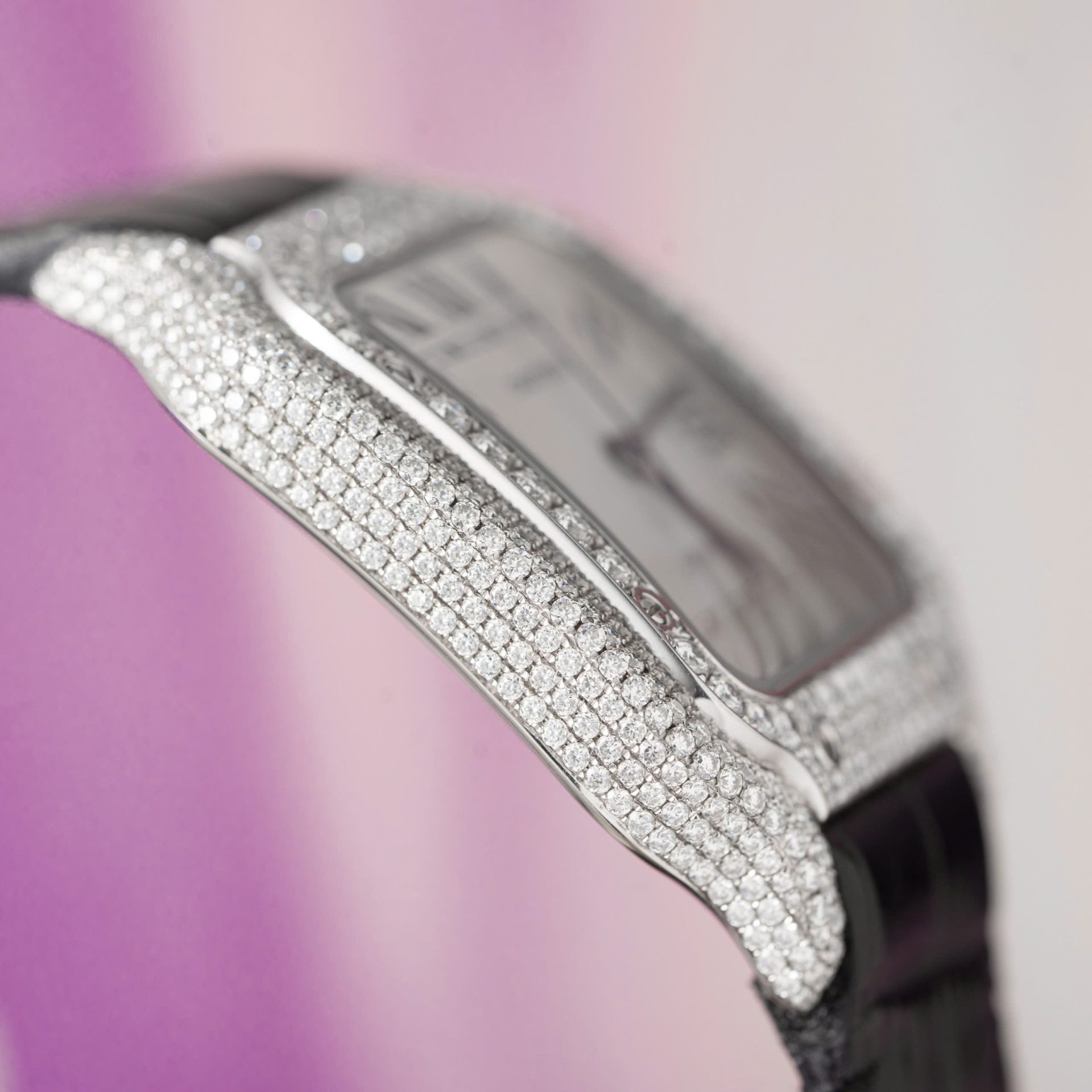 Cartier Santos With Moissanite Diamond Hong Kong Rep 11 Watch Leather Strap 39.8mm - Top club