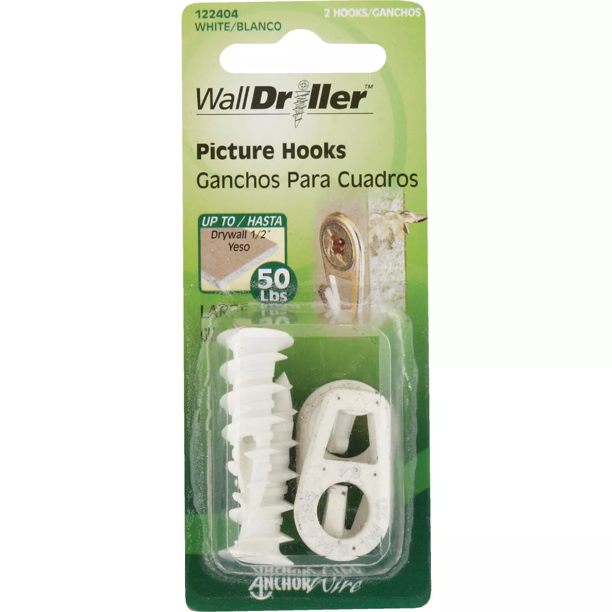 Hillman Anchor Wire 50 Lb. Capacity White Self-Drilling Wall Driller Picture Hanger (2 Count)