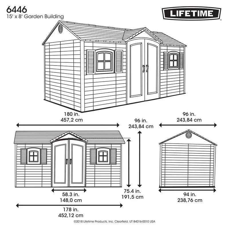 Lifetime Side Entry Plastic Storage Shed 15 ft W x 8 ft D Gray/Beige - 6446 - Image 6 Lifetime Side Entry Plastic Storage Shed 15 ft W x 8 ft D Gray/Beige - 6446 - Image 6