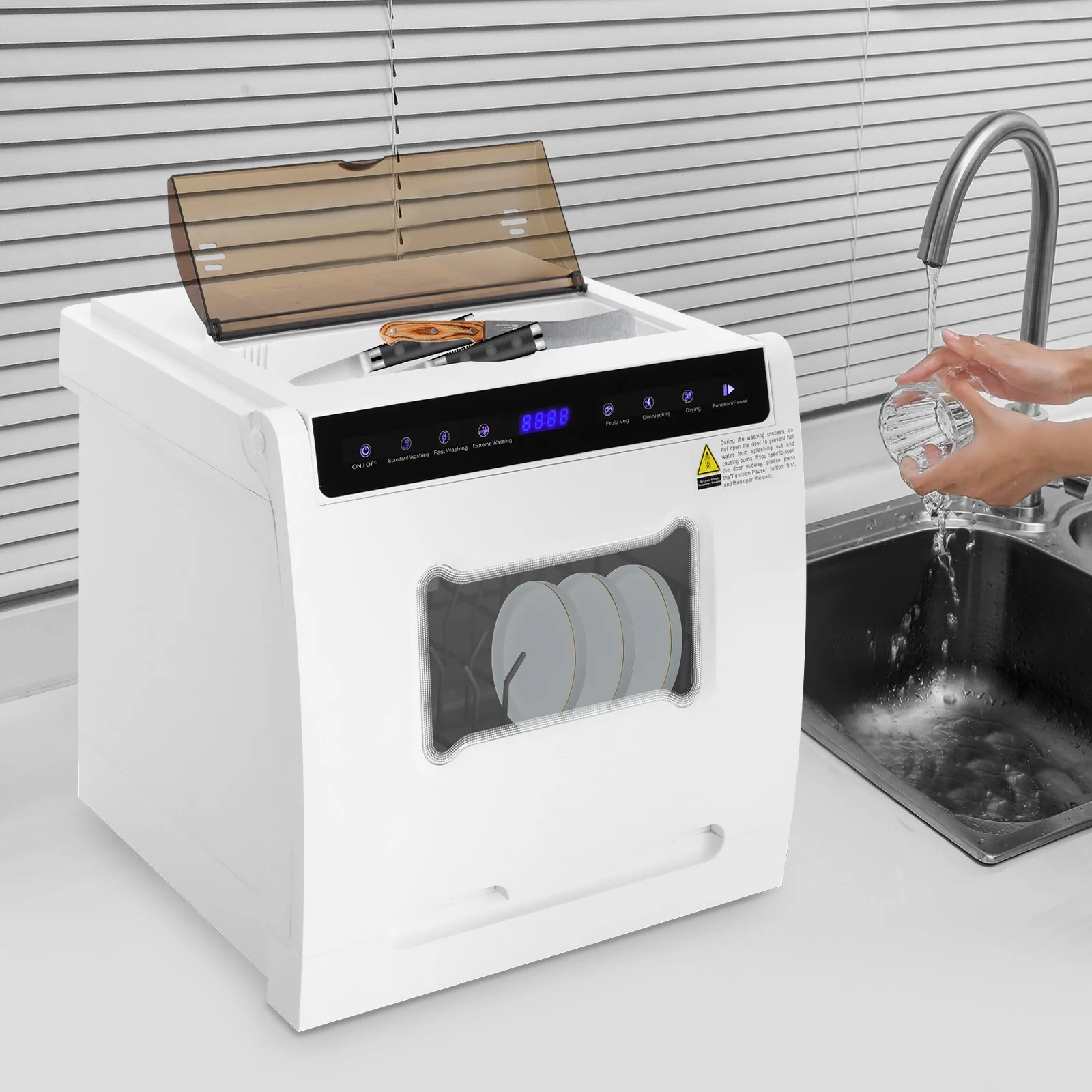 User-Friendly Dishwasher, Touchscreen Control with Visual Window, Top-Load Design with Sunken Handle, Easy for Elderly Users