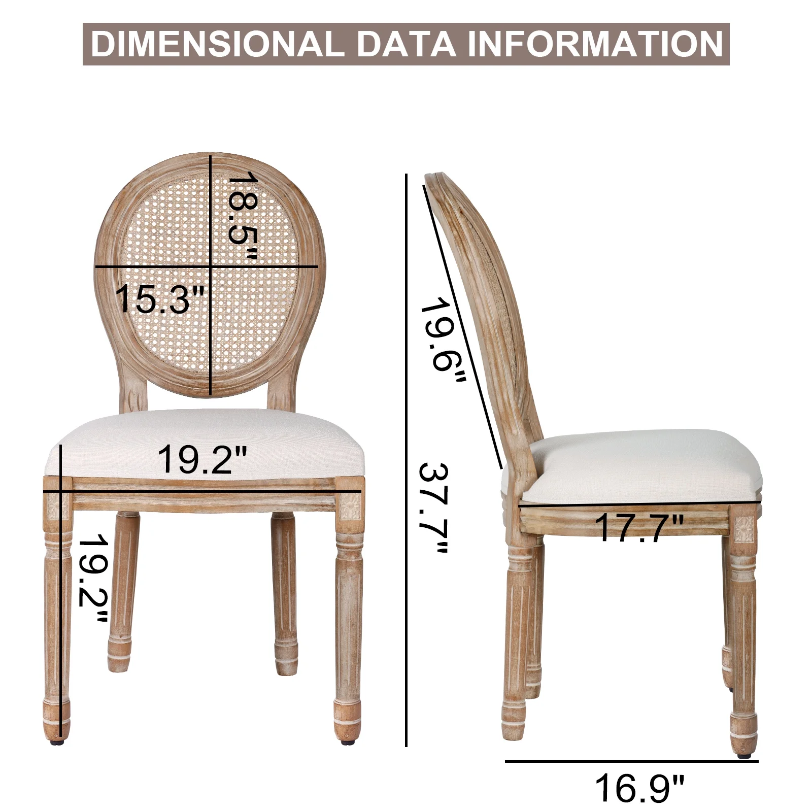 French Dining Chairs Set of 2 Beige Natural Fabric Round Back with Solid Wood Legs and Frame for Bedroom Dining Room Kitchen - Image 21