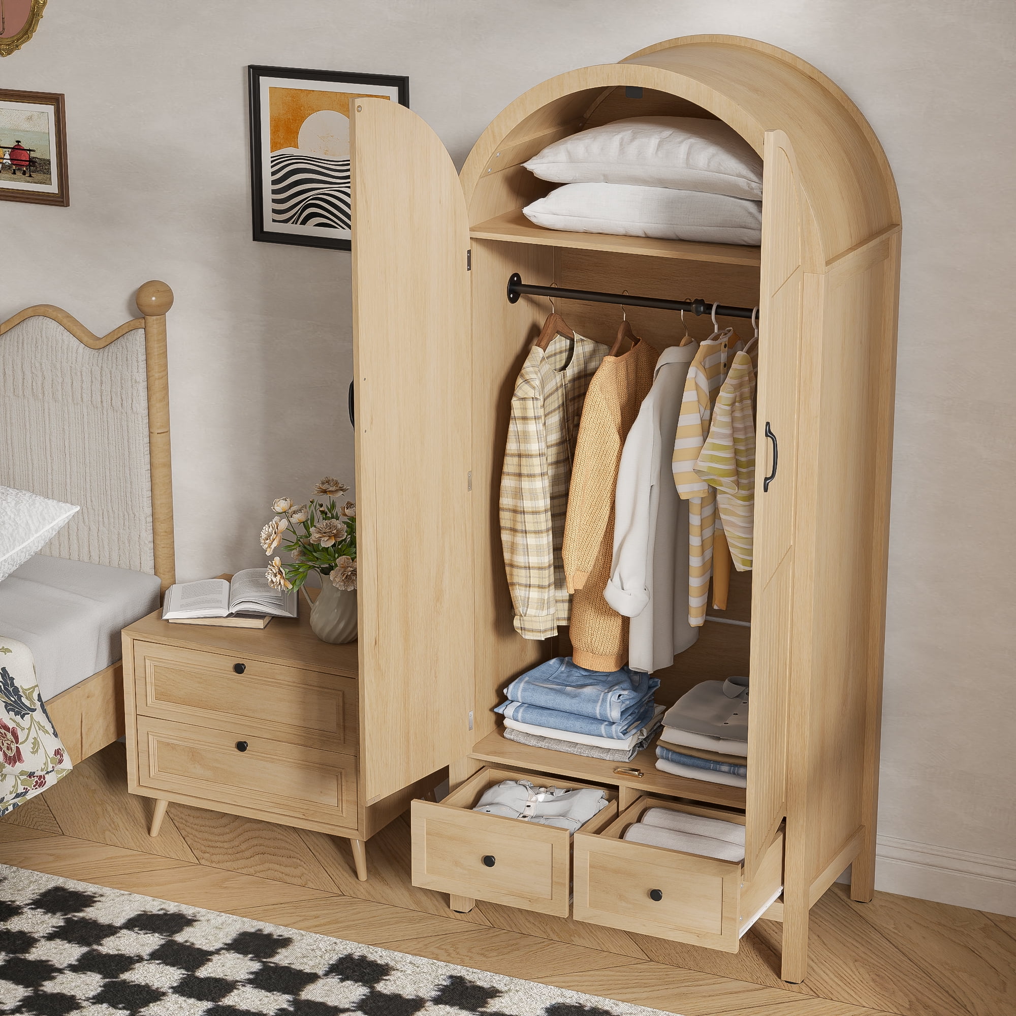 Armoire Wardrobe Closet, Bedroom Armoire with Drawers, Wood Wardrobe Storage Cabinets - Image 7