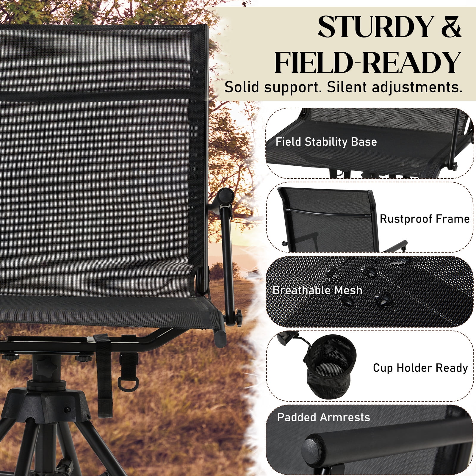 Danrelax 360�� Silent Camo Hunting Blind Chair, Armrests, Side Pouch, Telescopic Legs - Image 43